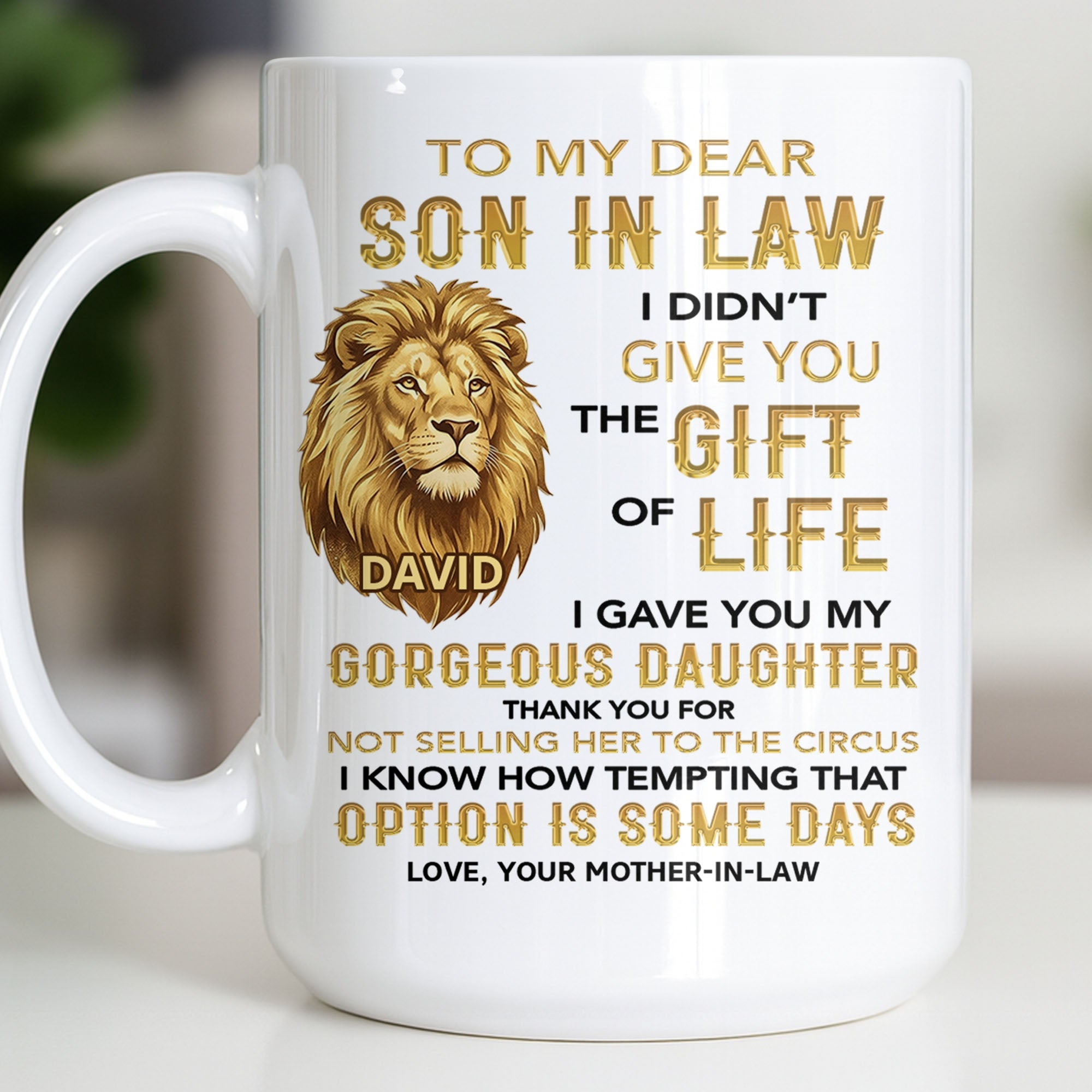 Personalized Lion Head Coffee Mug Custom Gift for Son-in-Law Edge-to-edge Mug GradoCreations
