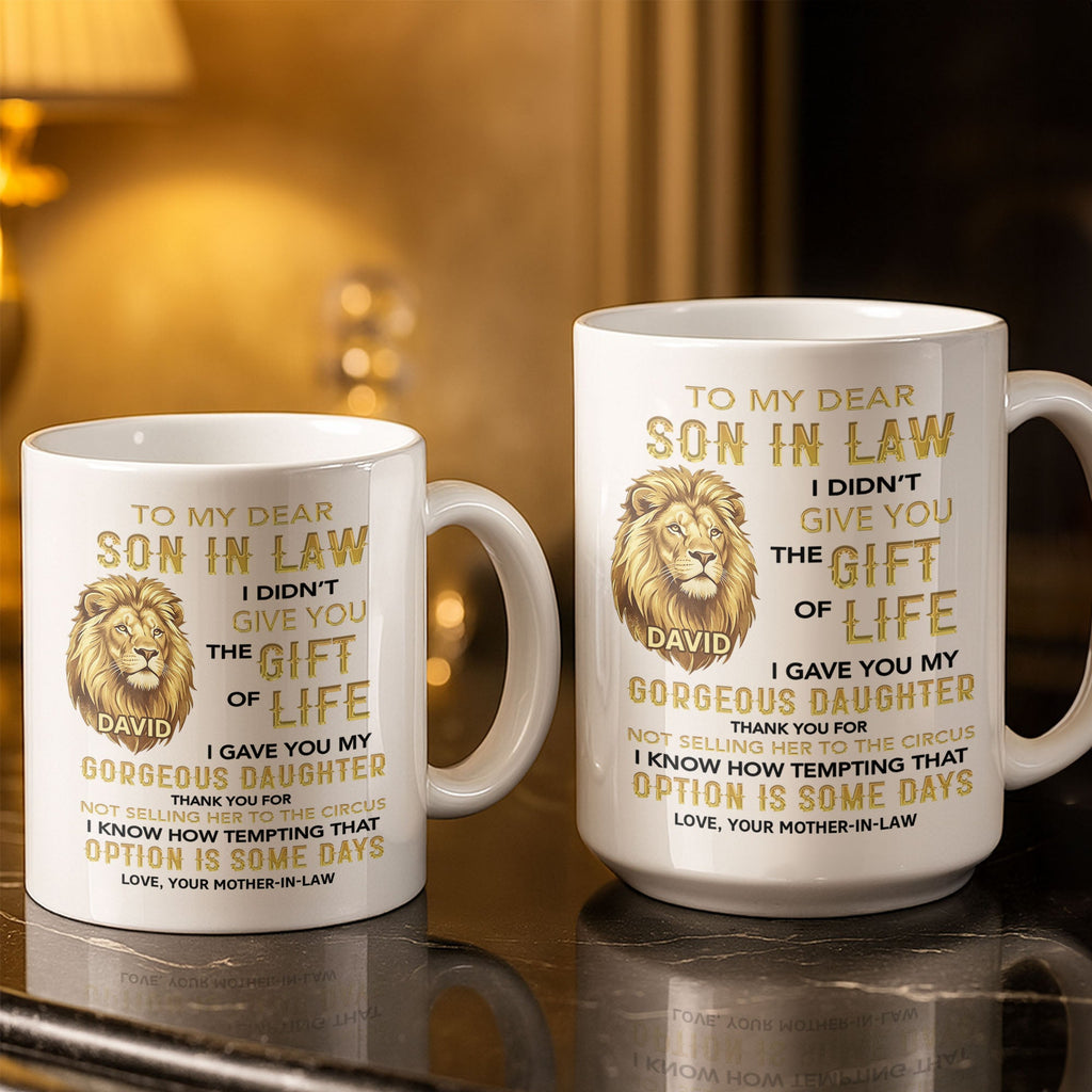 Personalized Lion Head Coffee Mug Custom Gift for Son-in-Law Edge-to-edge Mug GradoCreations