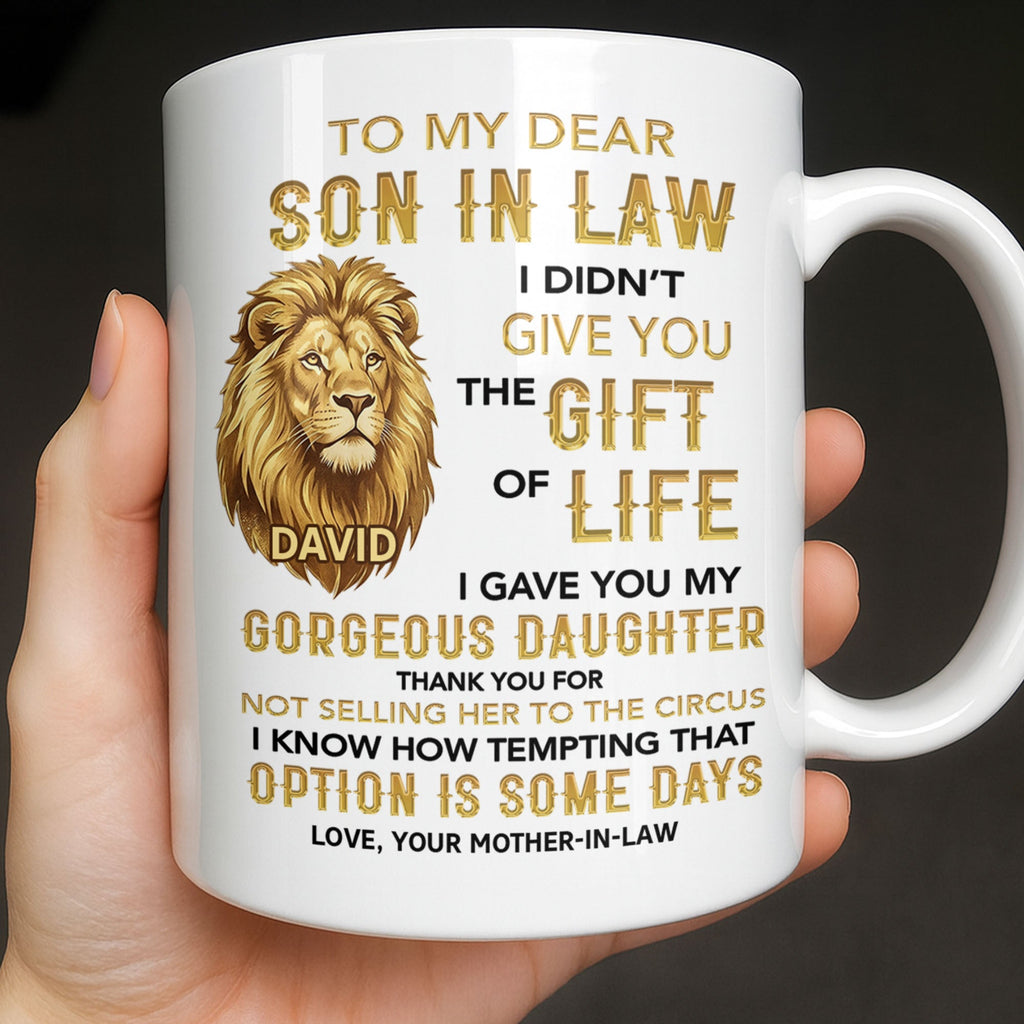 Personalized Lion Head Coffee Mug Custom Gift for Son-in-Law Edge-to-edge Mug GradoCreations