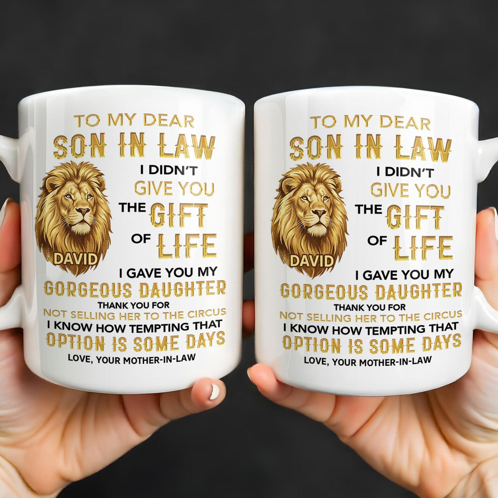 Personalized Lion Head Coffee Mug Custom Gift for Son-in-Law Edge-to-edge Mug GradoCreations