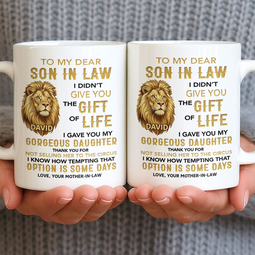 Personalized Lion Head Coffee Mug Custom Gift for Son-in-Law Edge-to-edge Mug GradoCreations