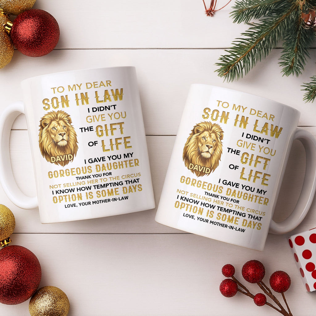 Personalized Lion Head Coffee Mug Custom Gift for Son-in-Law Edge-to-edge Mug GradoCreations
