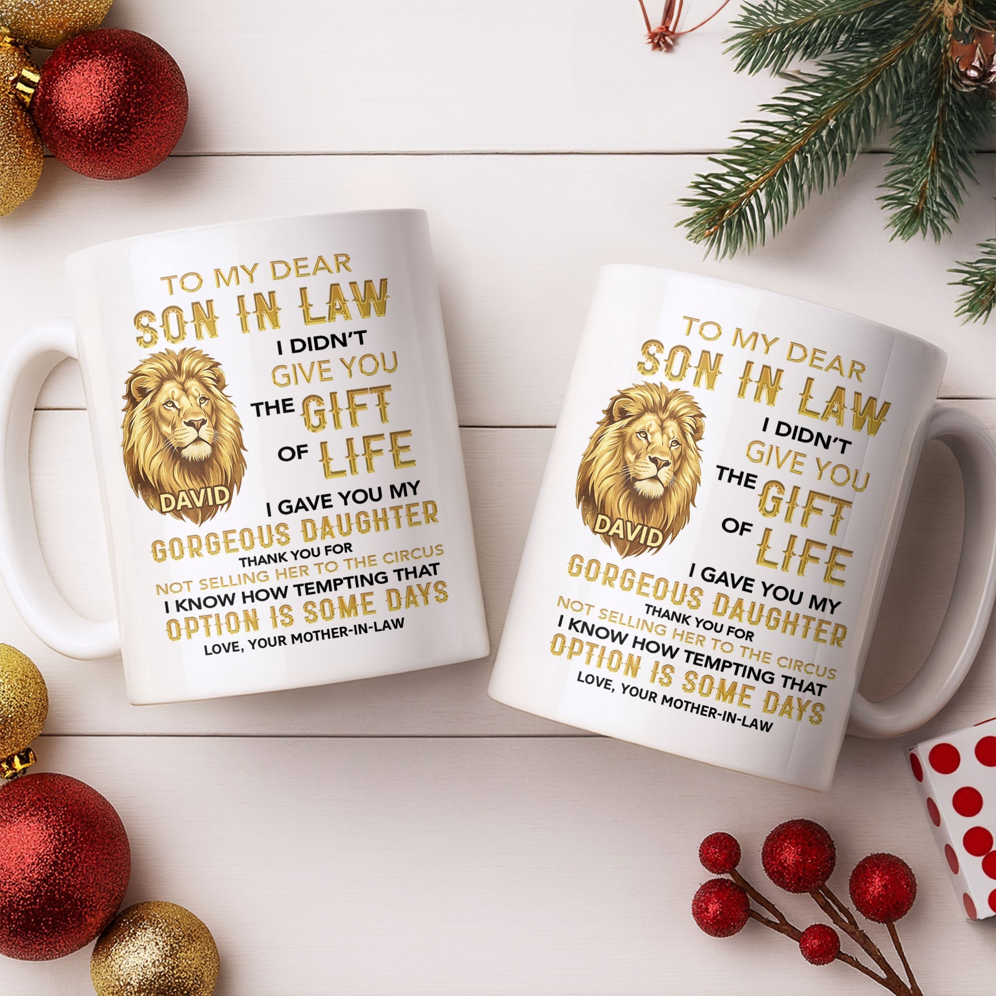 Personalized Lion Head Coffee Mug Custom Gift for Son-in-Law Edge-to-edge Mug GradoCreations