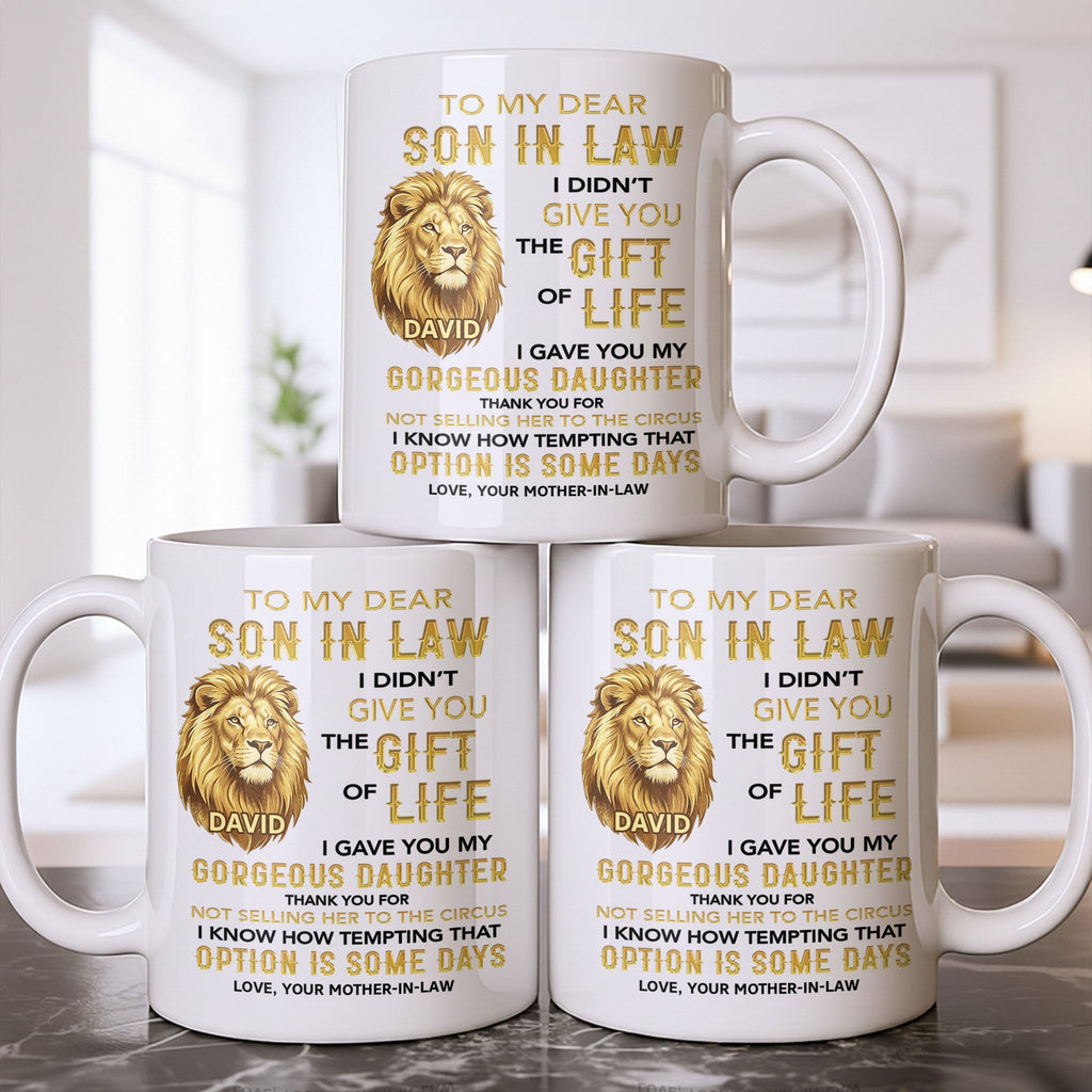 Personalized Lion Head Coffee Mug Custom Gift for Son-in-Law Edge-to-edge Mug GradoCreations