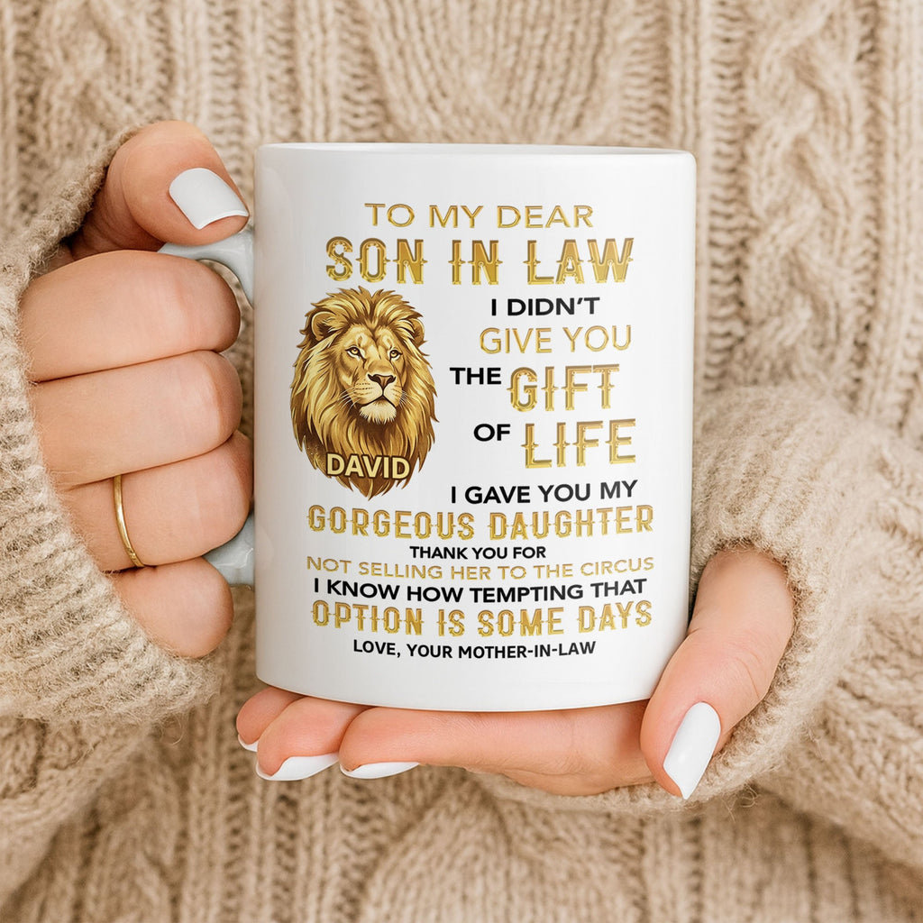 Personalized Lion Head Coffee Mug Custom Gift for Son-in-Law Edge-to-edge Mug GradoCreations