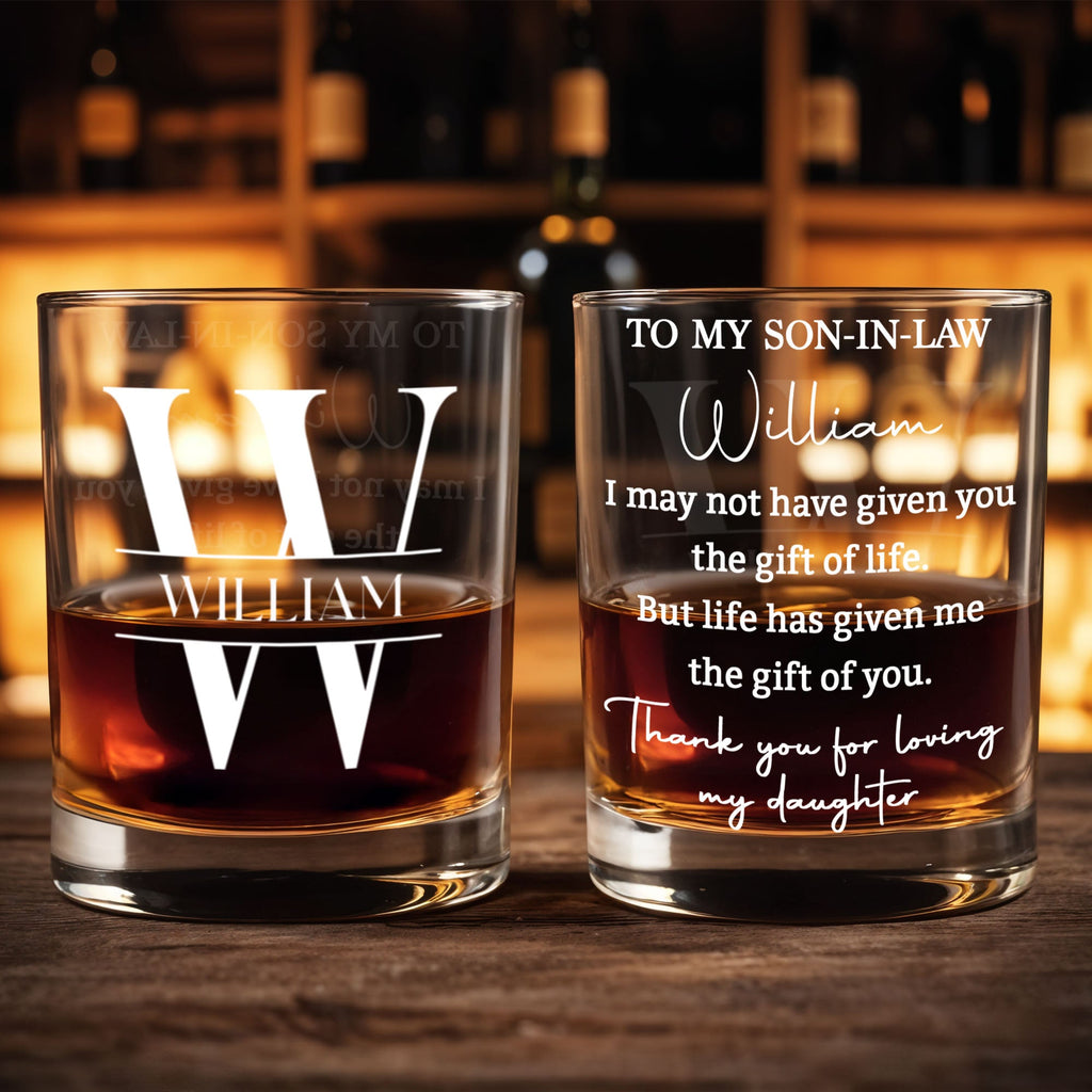 Personalized Custom Whiskey Glass Gift for Son-In-Law - Monogram Design Whiskey Glass GradoCreations