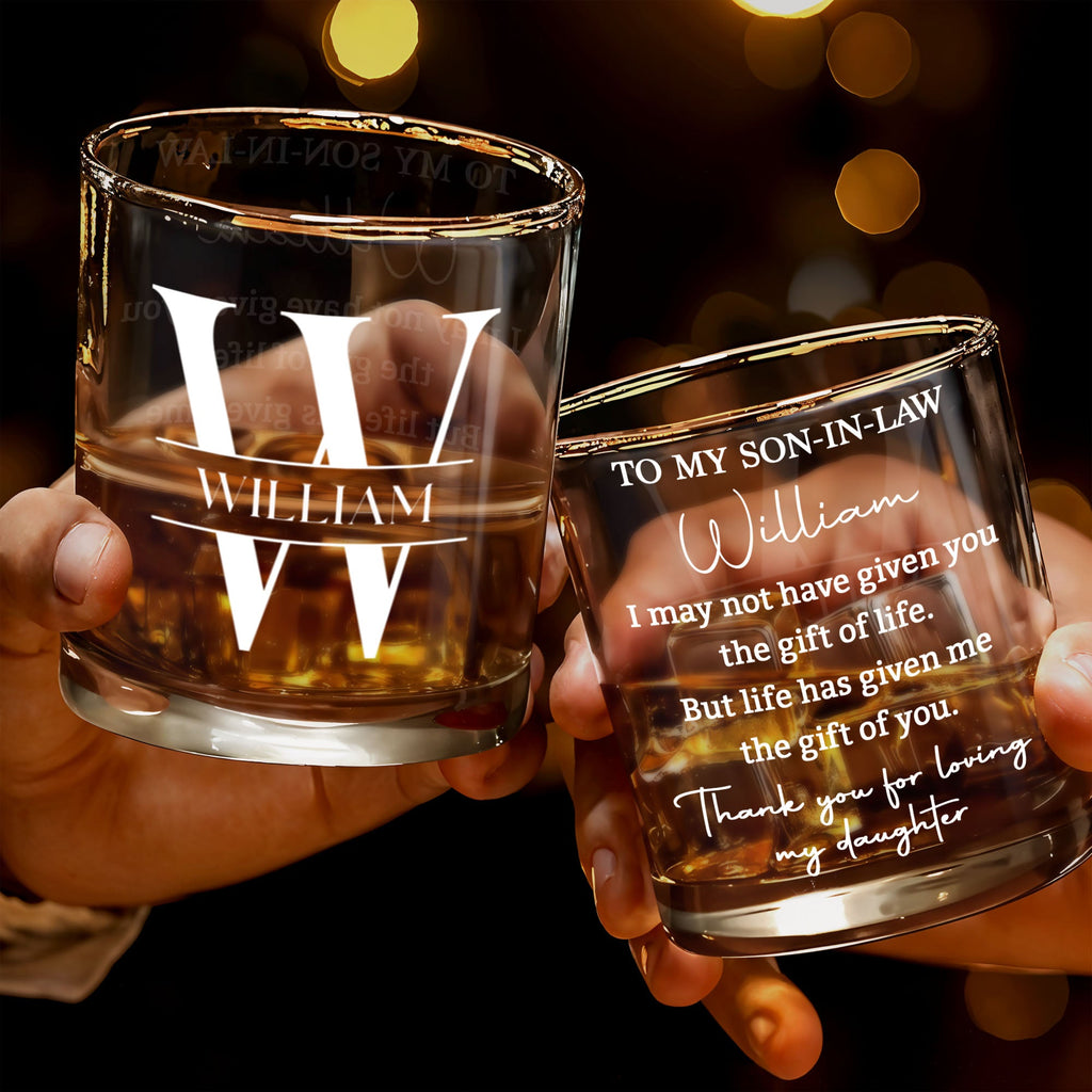 Personalized Custom Whiskey Glass Gift for Son-In-Law - Monogram Design Whiskey Glass GradoCreations