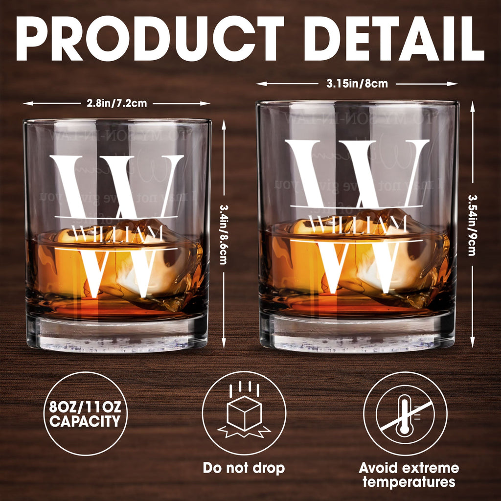 Personalized Custom Whiskey Glass Gift for Son-In-Law - Monogram Design Whiskey Glass GradoCreations