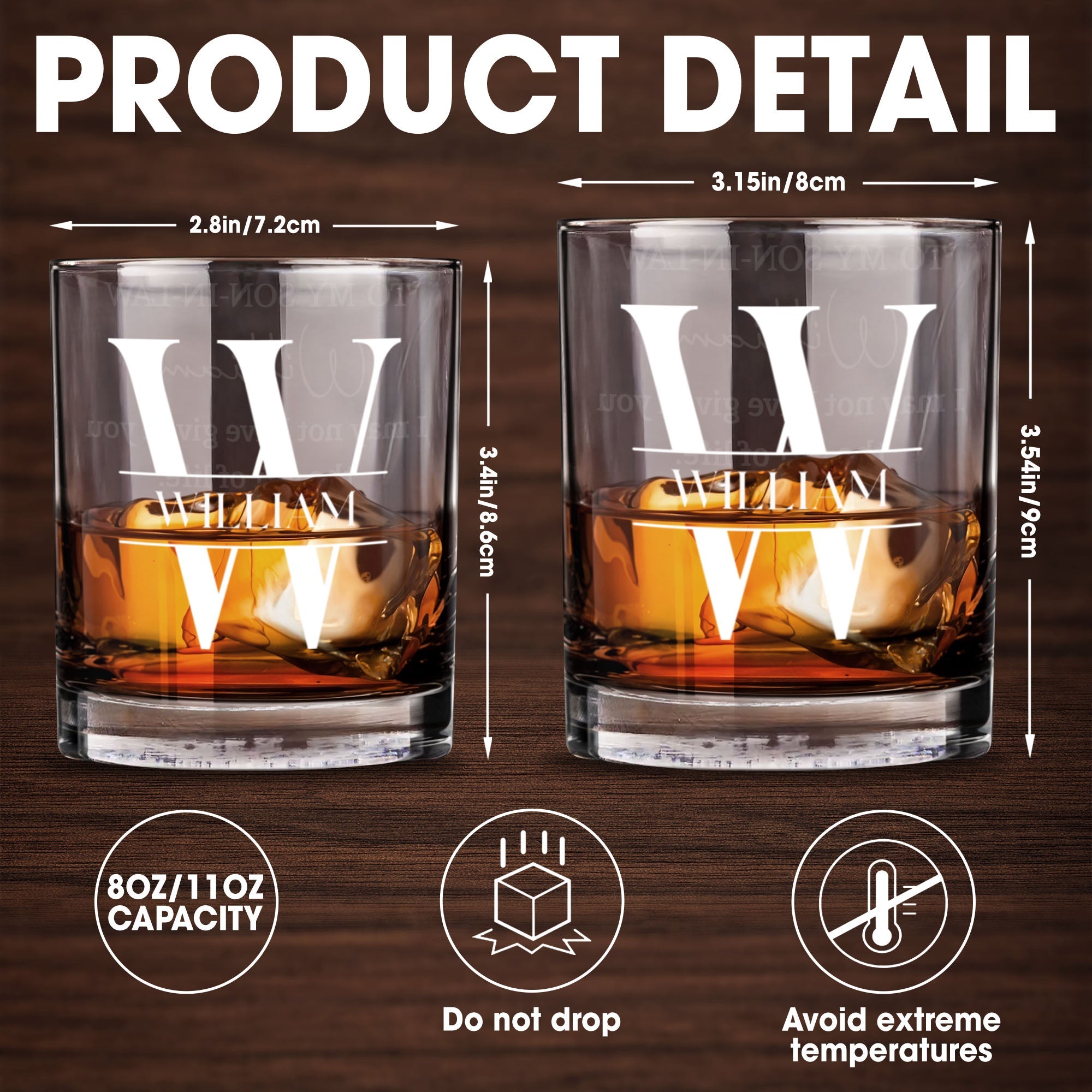 Personalized Custom Whiskey Glass Gift for Son-In-Law - Monogram Design Whiskey Glass GradoCreations