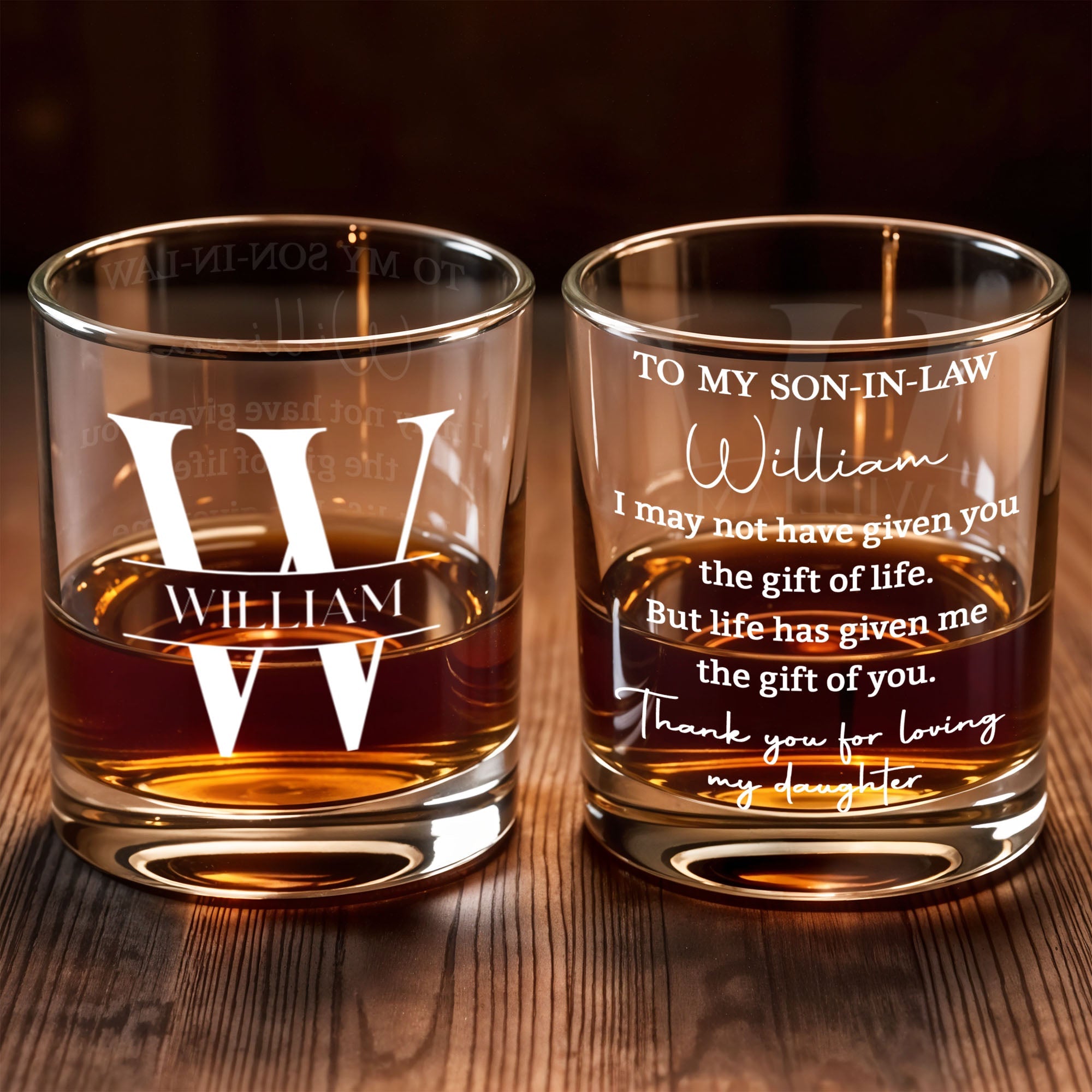 Personalized Custom Whiskey Glass Gift for Son-In-Law - Monogram Design Whiskey Glass GradoCreations