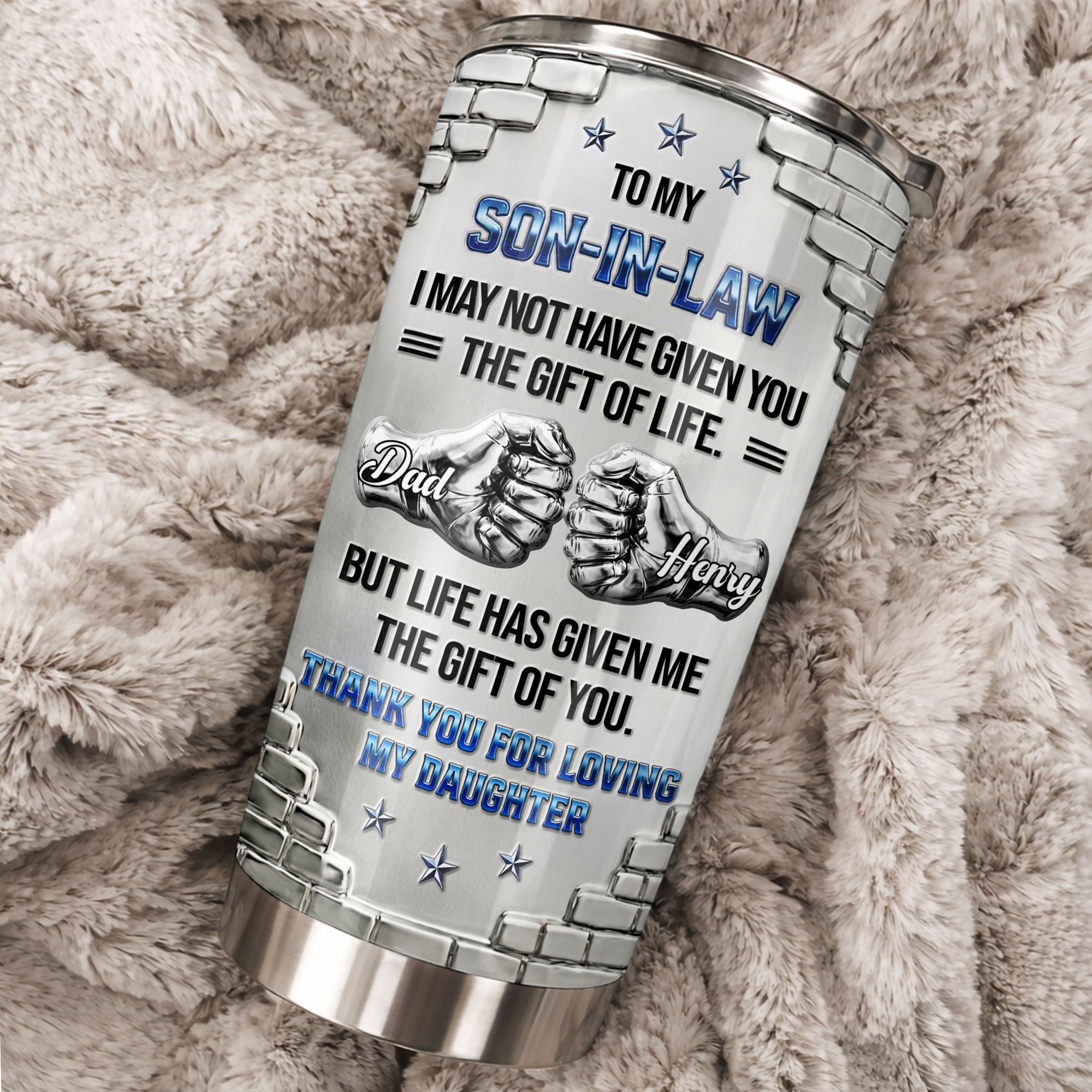 Personalized Stainless Steel Tumbler Custom Gift for Son-in-Law 20oz Tumbler GradoCreations