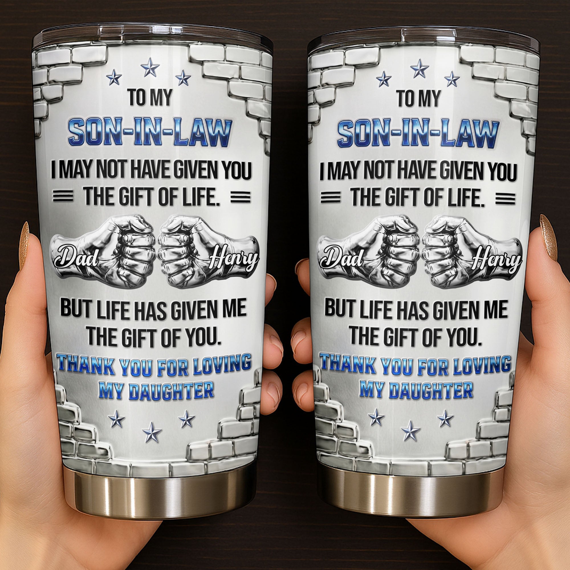 Personalized Stainless Steel Tumbler Custom Gift for Son-in-Law 20oz Tumbler GradoCreations