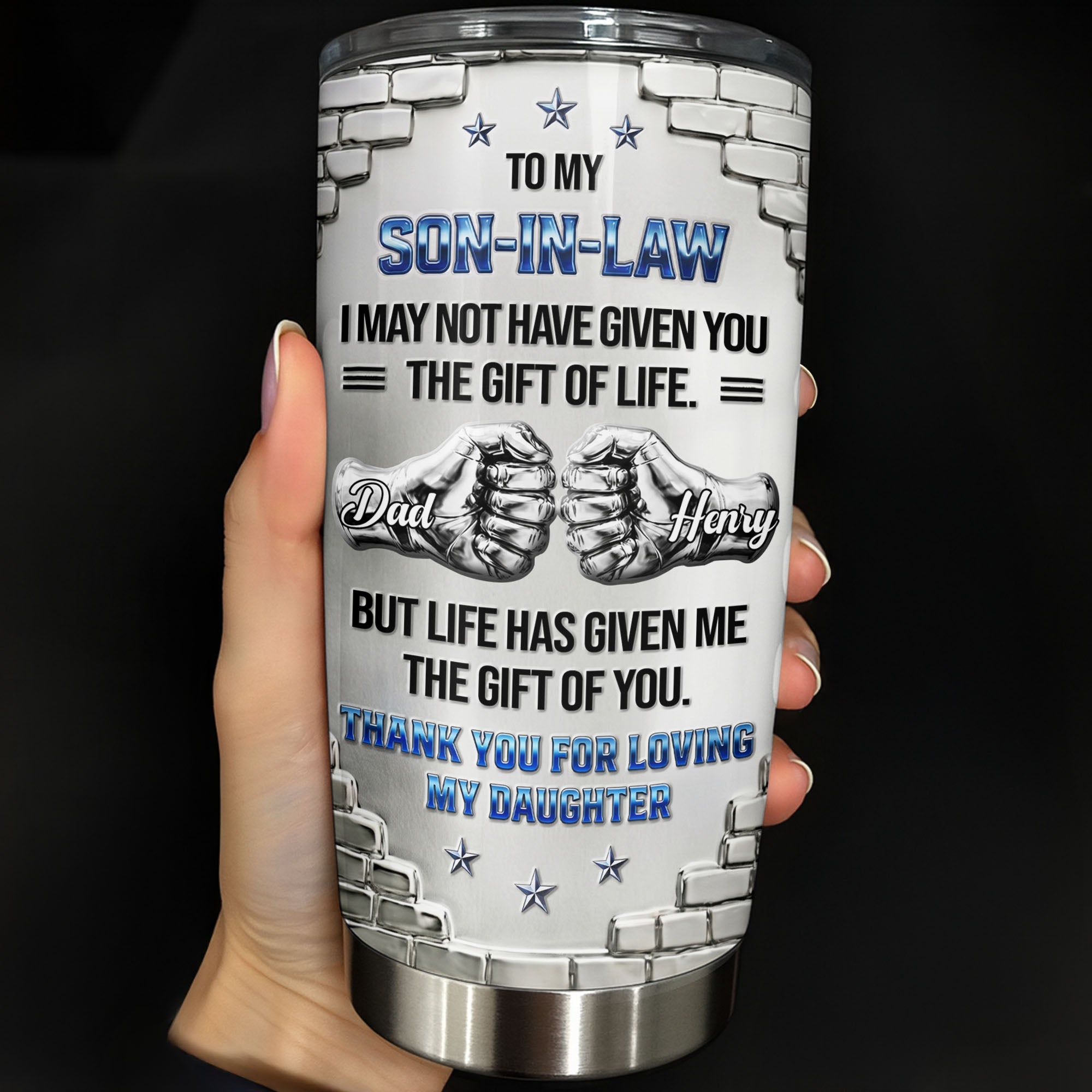 Personalized Stainless Steel Tumbler Custom Gift for Son-in-Law 20oz Tumbler GradoCreations