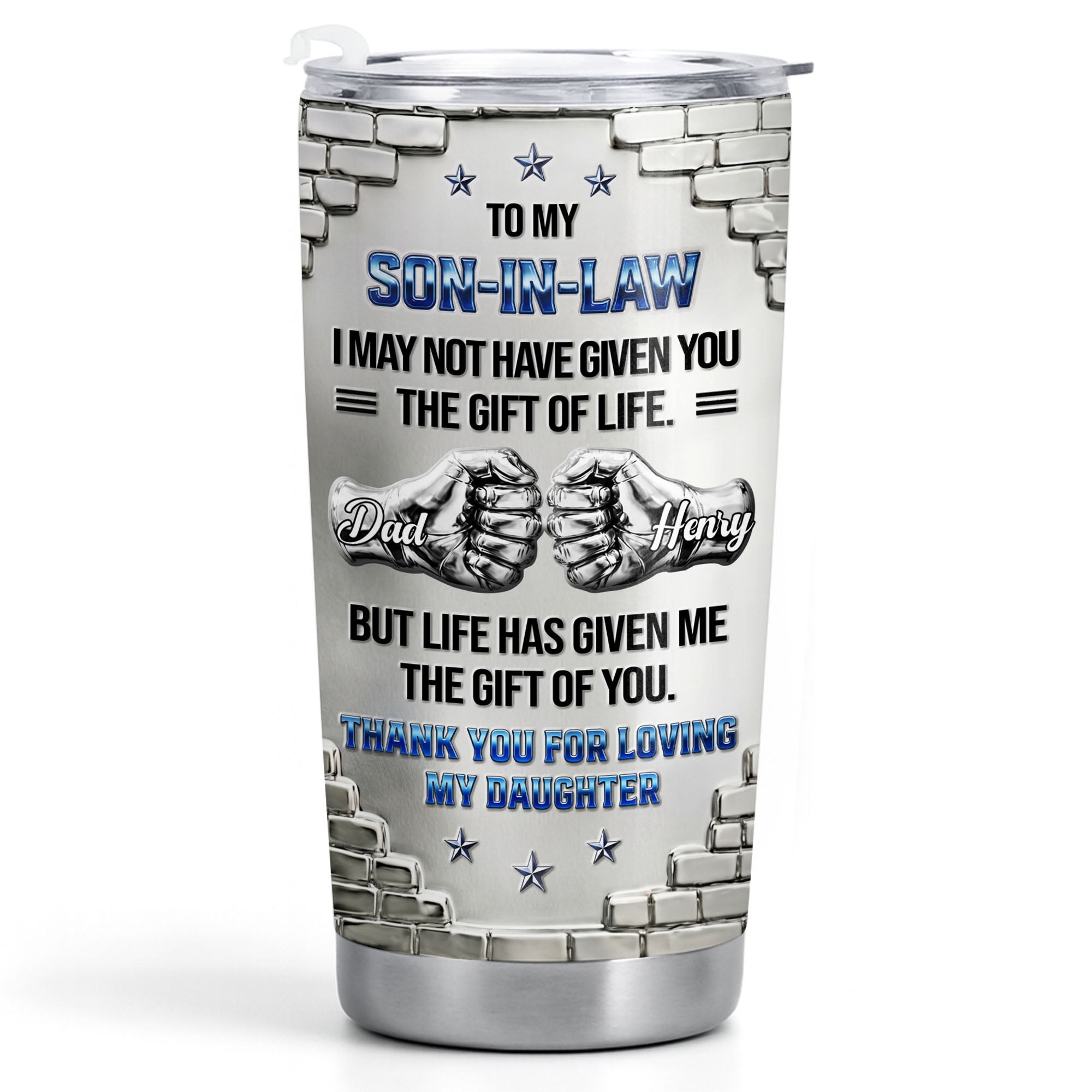 Personalized Stainless Steel Tumbler Custom Gift for Son-in-Law 20oz Tumbler GradoCreations