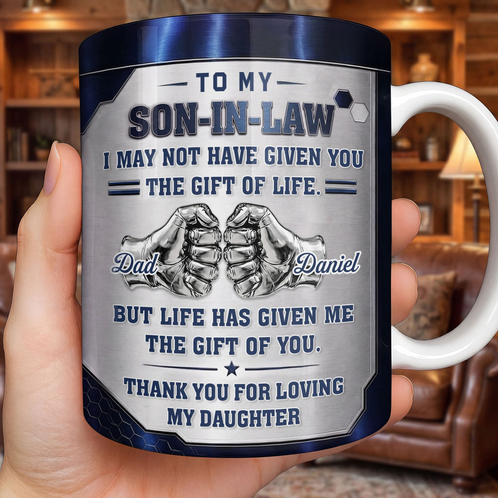 Personalized Fist Bump Coffee Mug Custom Gift for Son-in-Law Edge-to-edge Mug GradoCreations