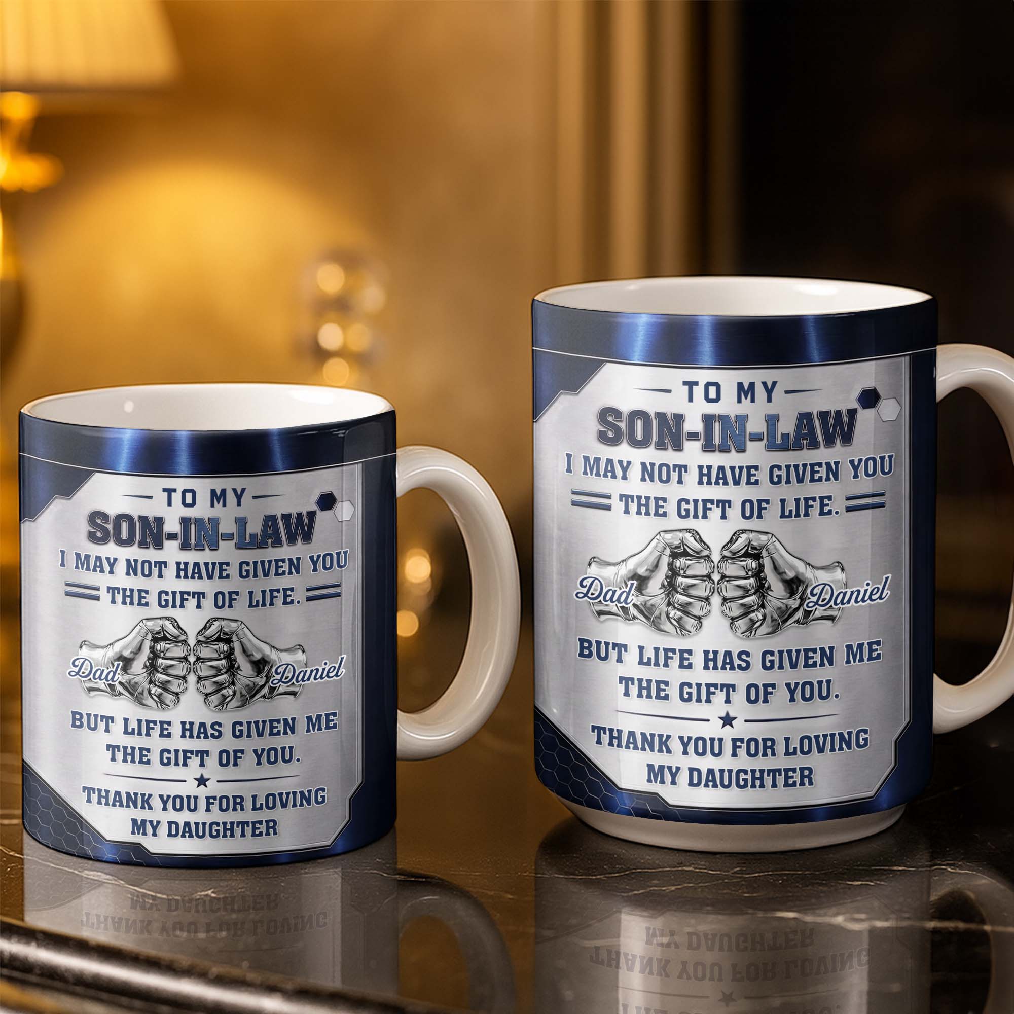 Personalized Fist Bump Coffee Mug Custom Gift for Son-in-Law Edge-to-edge Mug GradoCreations