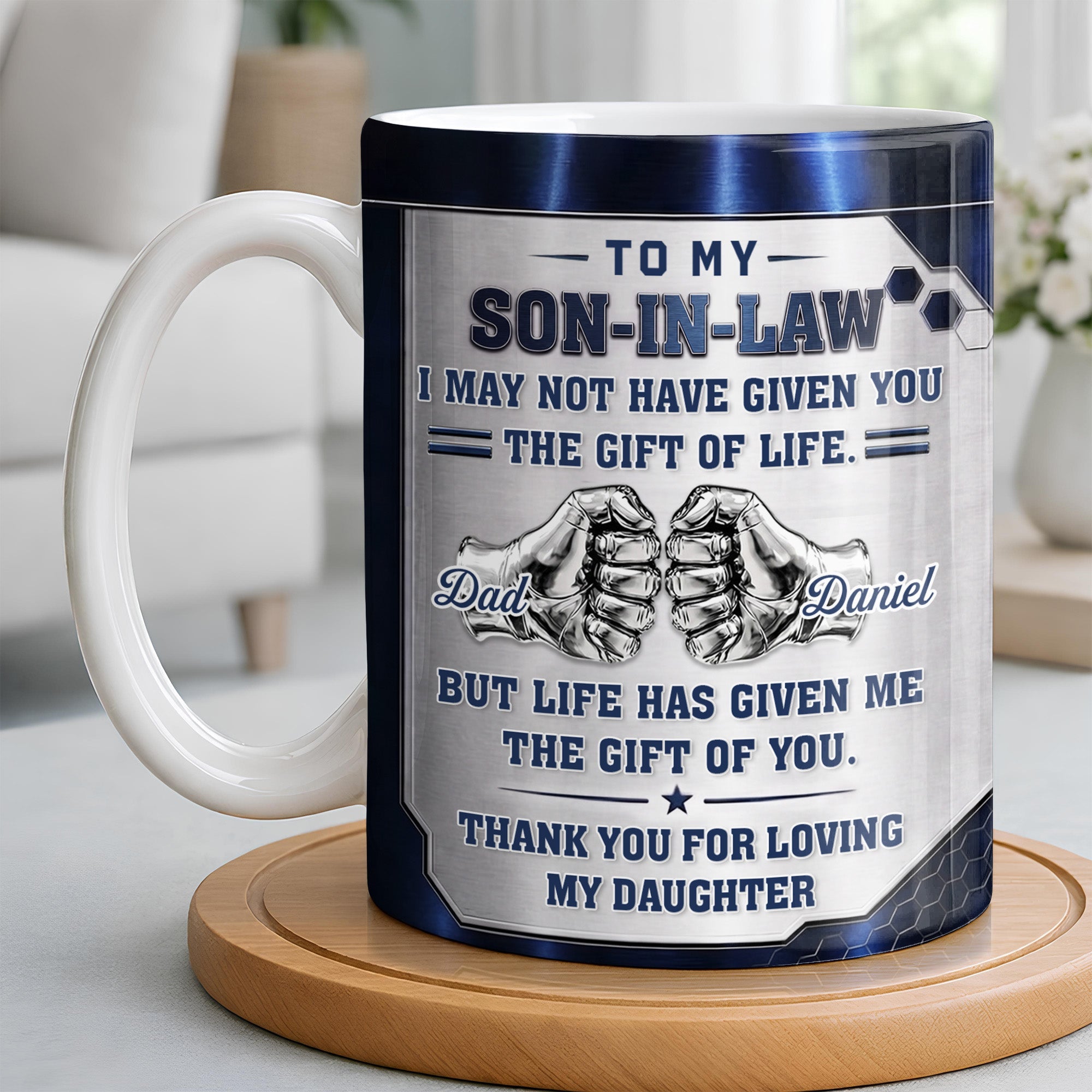 Personalized Fist Bump Coffee Mug Custom Gift for Son-in-Law Edge-to-edge Mug GradoCreations