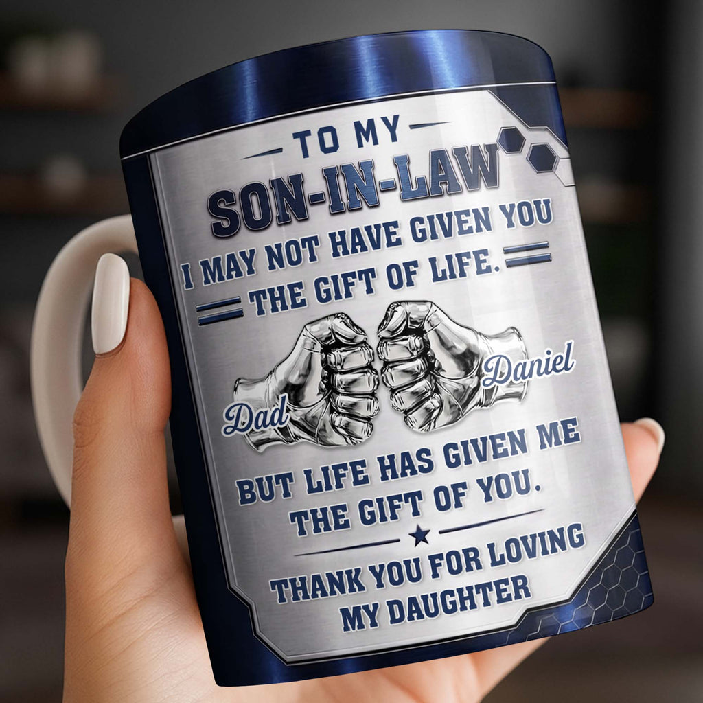 Personalized Fist Bump Coffee Mug Custom Gift for Son-in-Law Edge-to-edge Mug GradoCreations