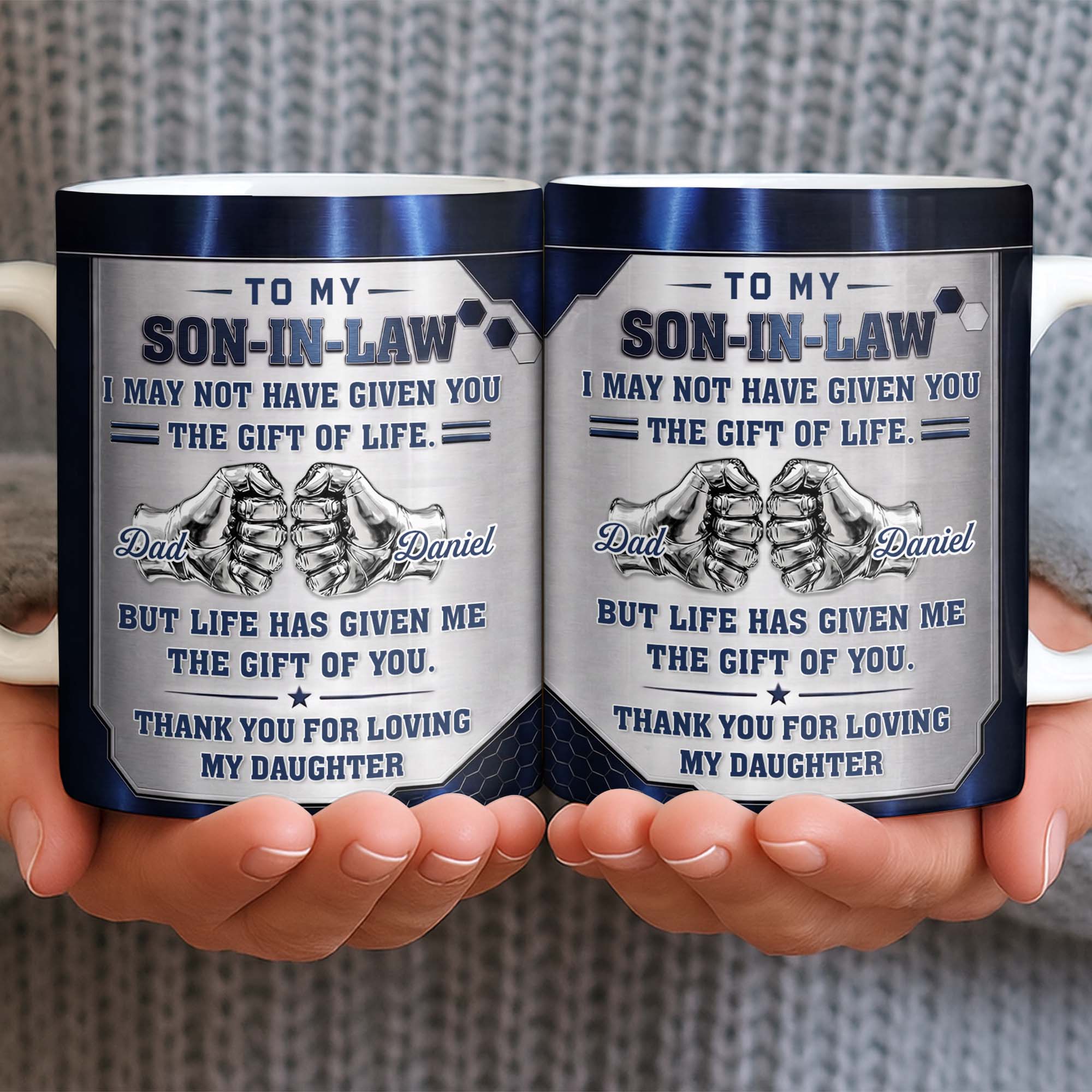 Personalized Fist Bump Coffee Mug Custom Gift for Son-in-Law Edge-to-edge Mug GradoCreations