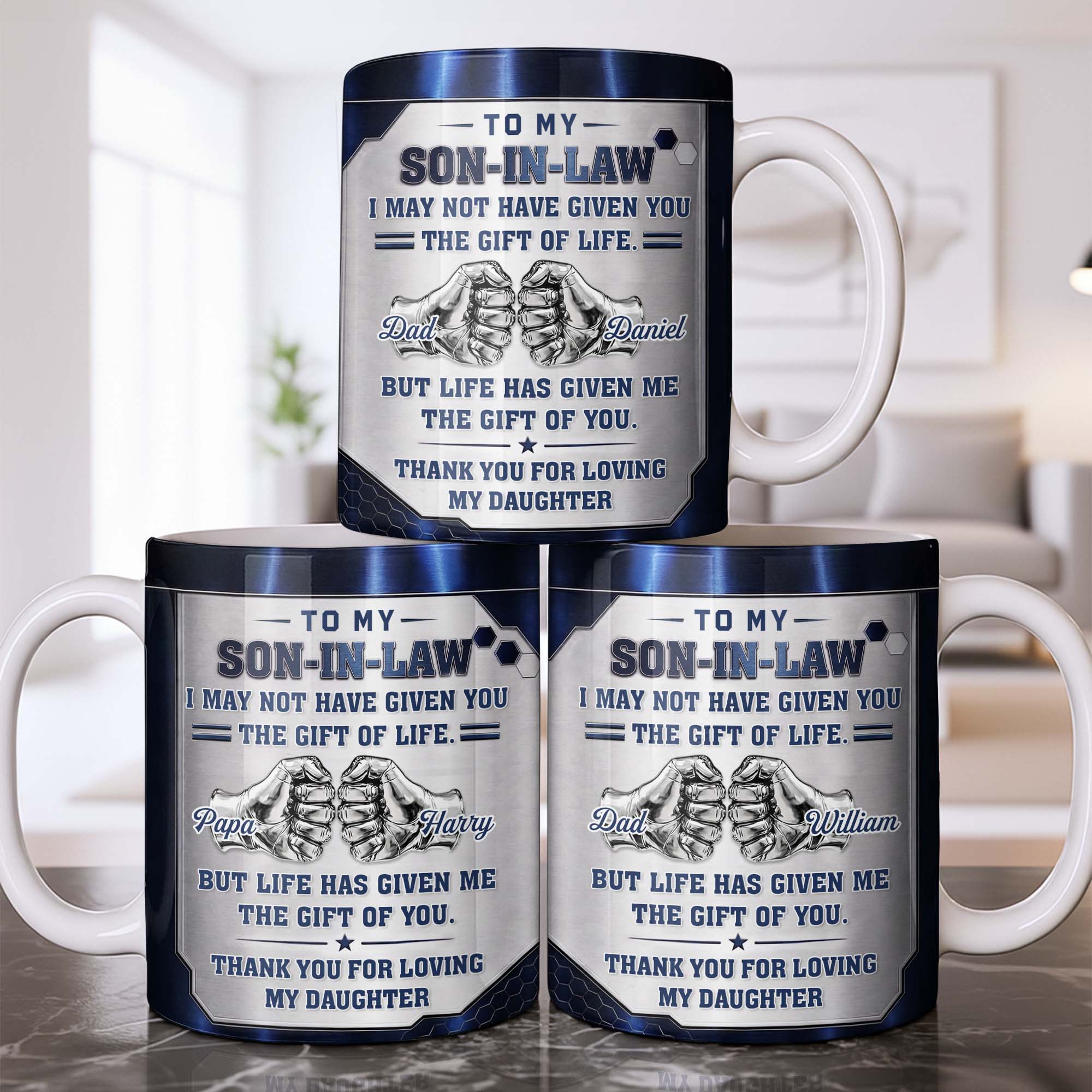 Personalized Fist Bump Coffee Mug Custom Gift for Son-in-Law Edge-to-edge Mug GradoCreations