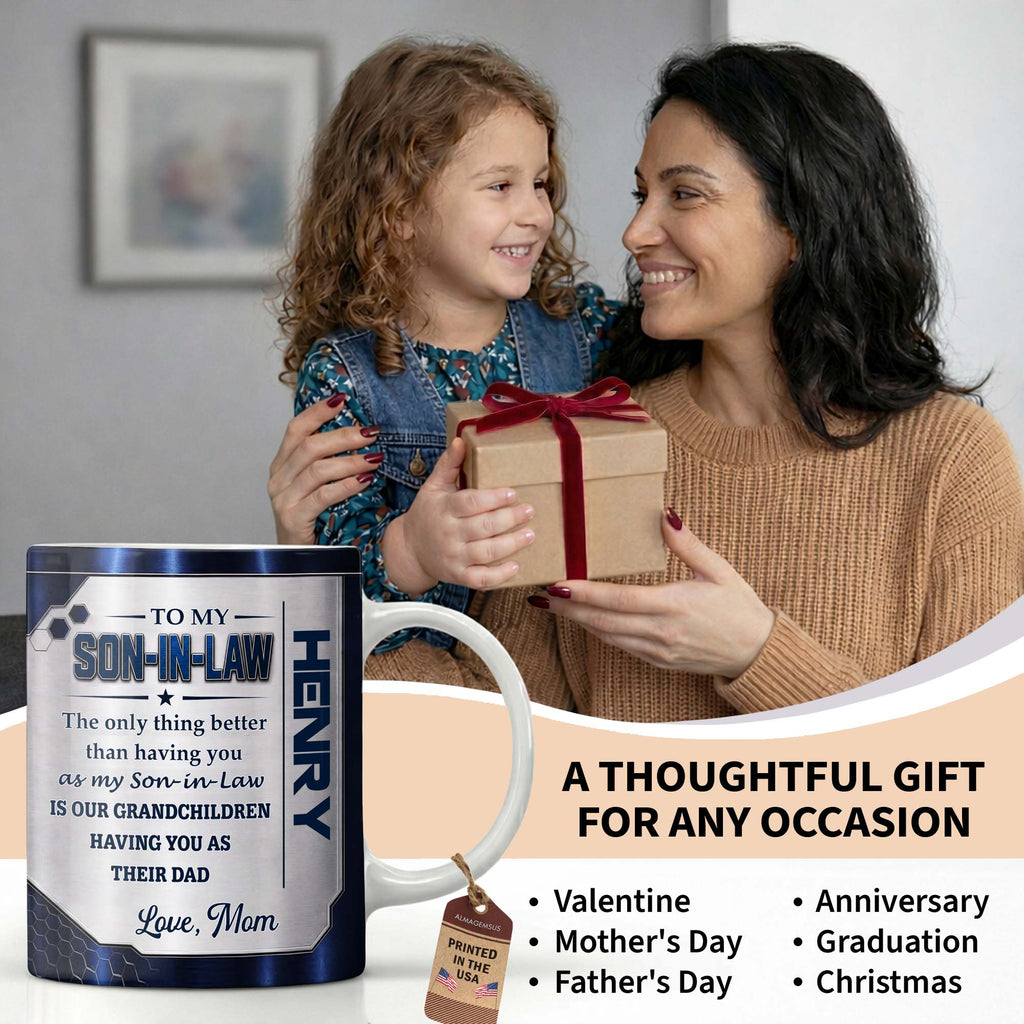 Personalized Honeycomb Design Coffee Mug Gift for Son-in-Law Edge-to-edge Mug GradoCreations
