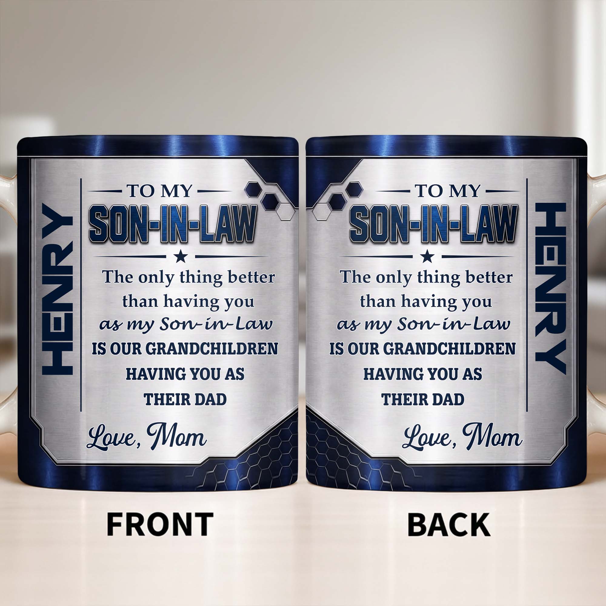 Personalized Honeycomb Design Coffee Mug Gift for Son-in-Law Edge-to-edge Mug GradoCreations