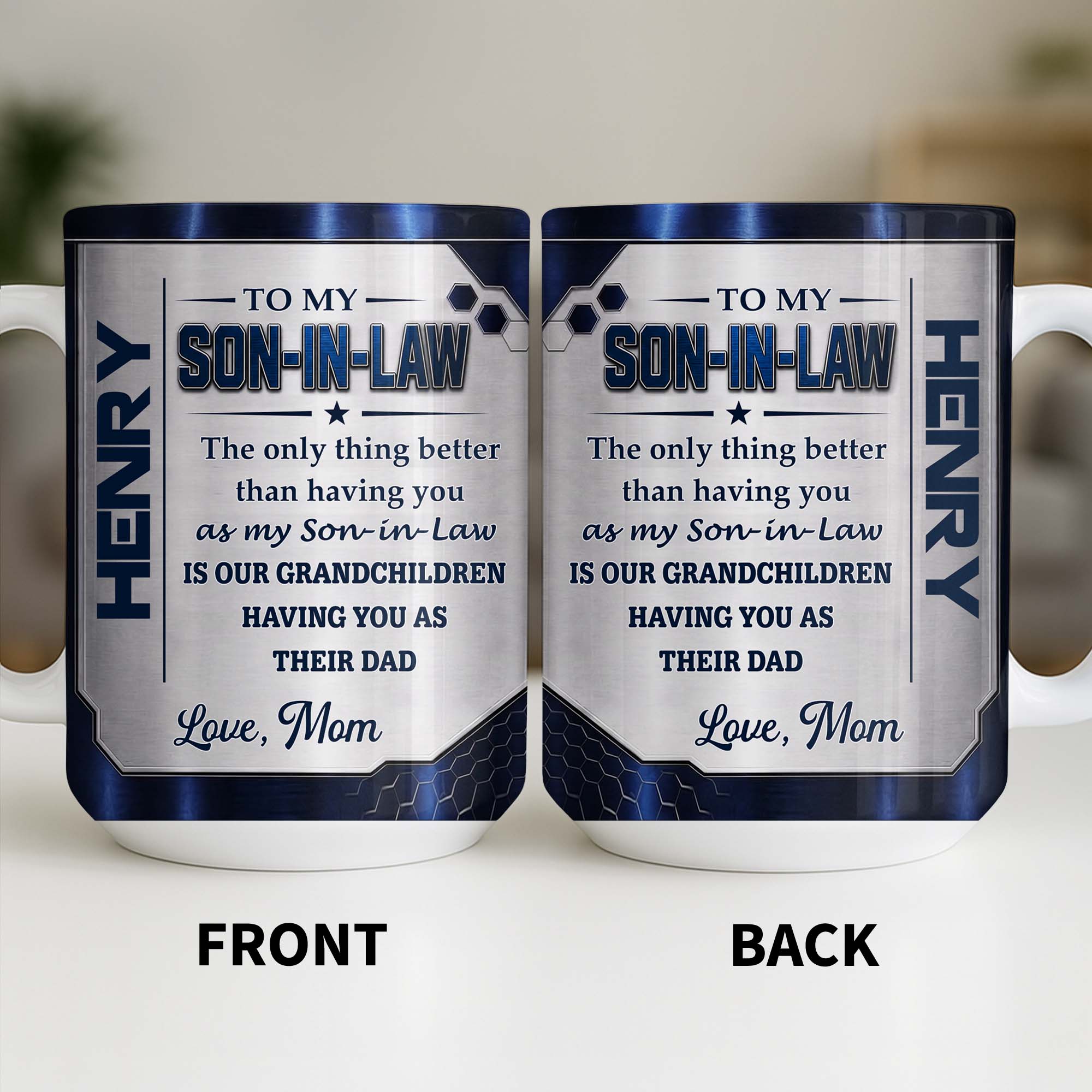 Personalized Honeycomb Design Coffee Mug Gift for Son-in-Law Edge-to-edge Mug GradoCreations