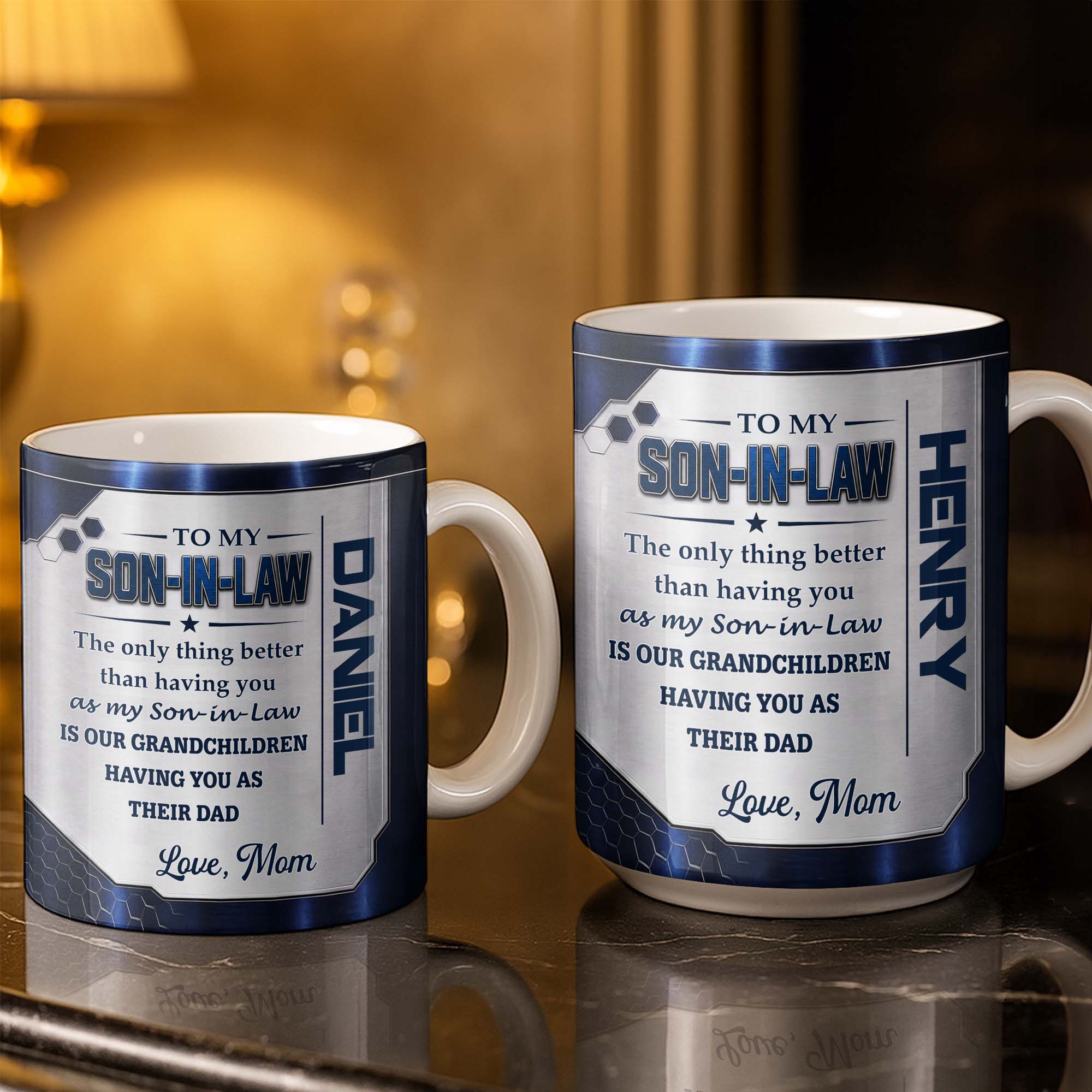 Personalized Honeycomb Design Coffee Mug Gift for Son-in-Law Edge-to-edge Mug GradoCreations