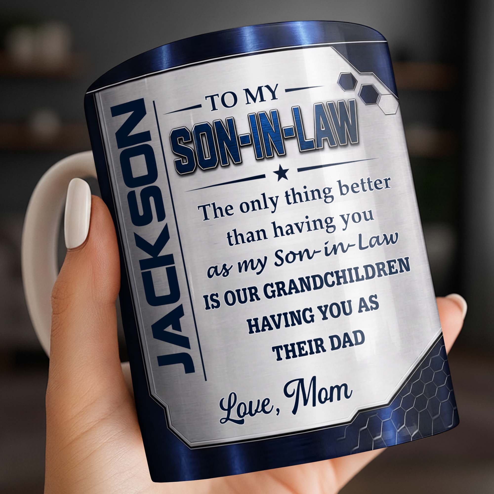 Personalized Honeycomb Design Coffee Mug Gift for Son-in-Law Edge-to-edge Mug GradoCreations