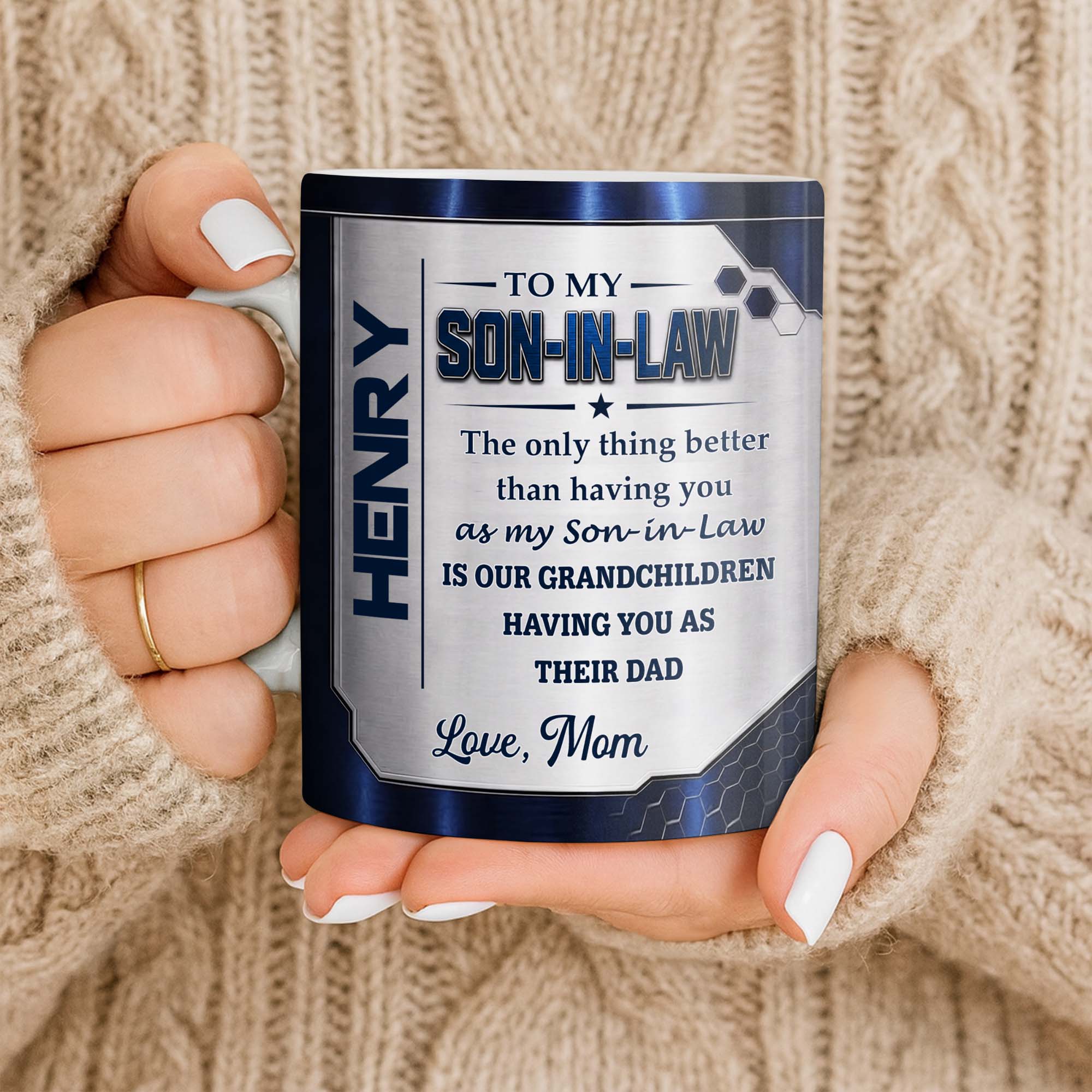 Personalized Honeycomb Design Coffee Mug Gift for Son-in-Law Edge-to-edge Mug GradoCreations