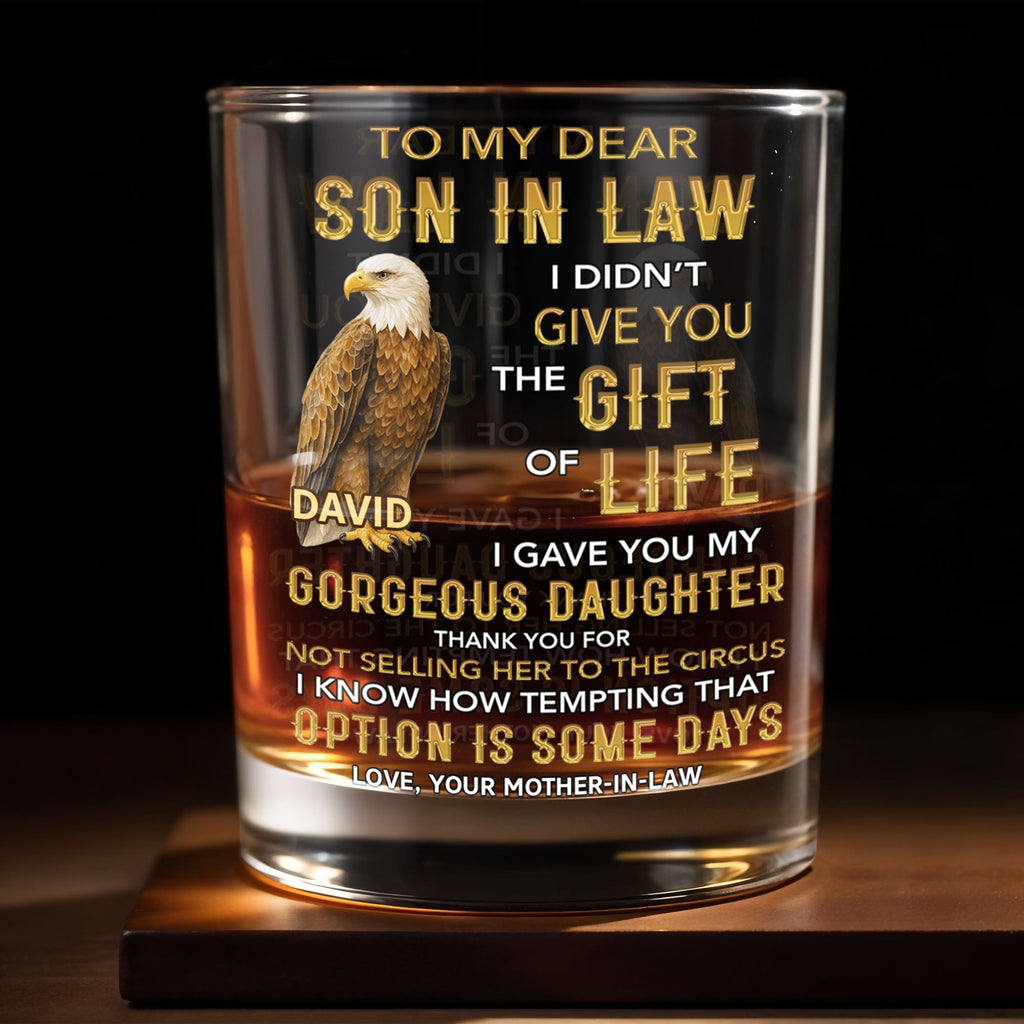 Personalized Custom Whiskey Glass Gift for Son-in-Law Eagle Design Whiskey Glass GradoCreations