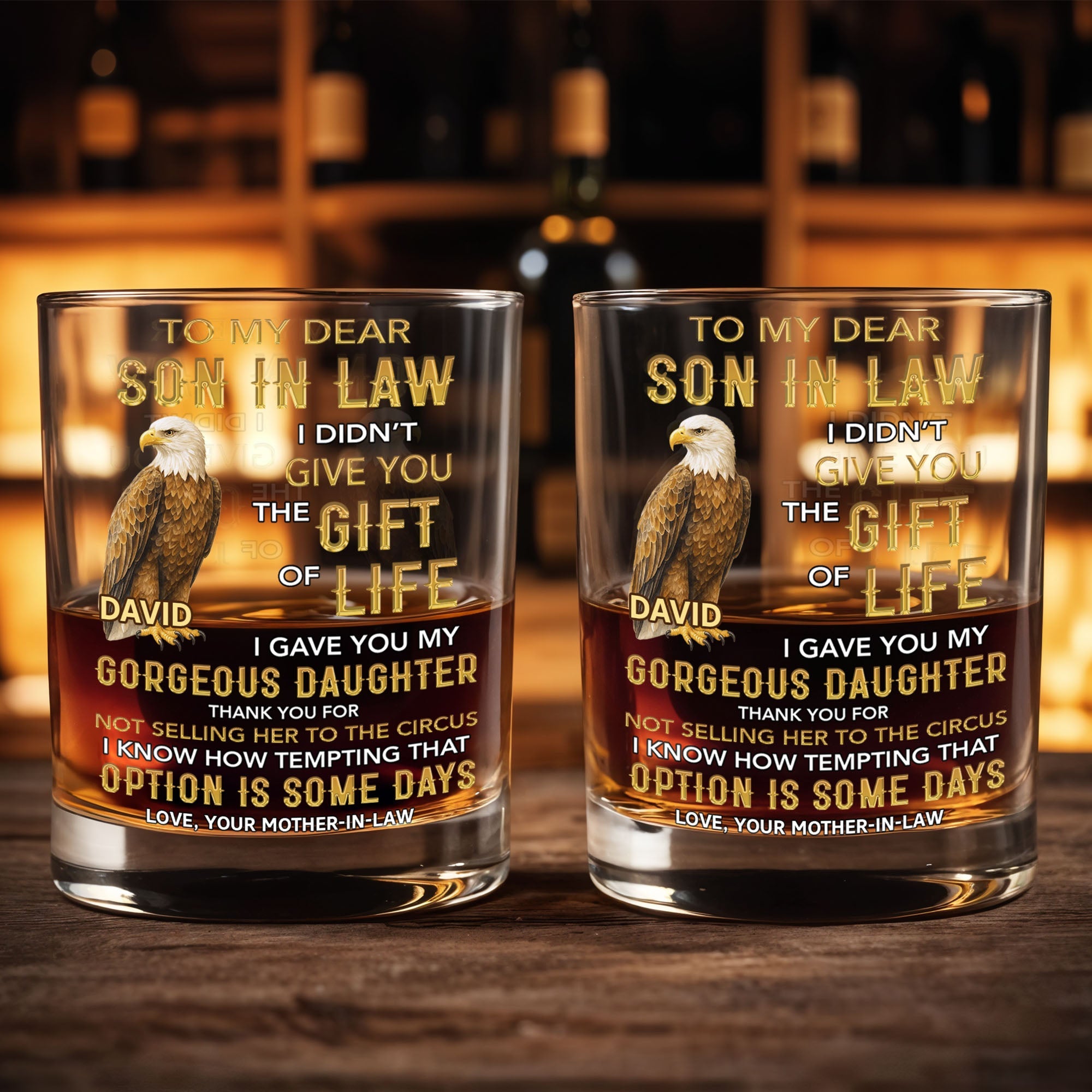 Personalized Custom Whiskey Glass Gift for Son-in-Law Eagle Design Whiskey Glass GradoCreations
