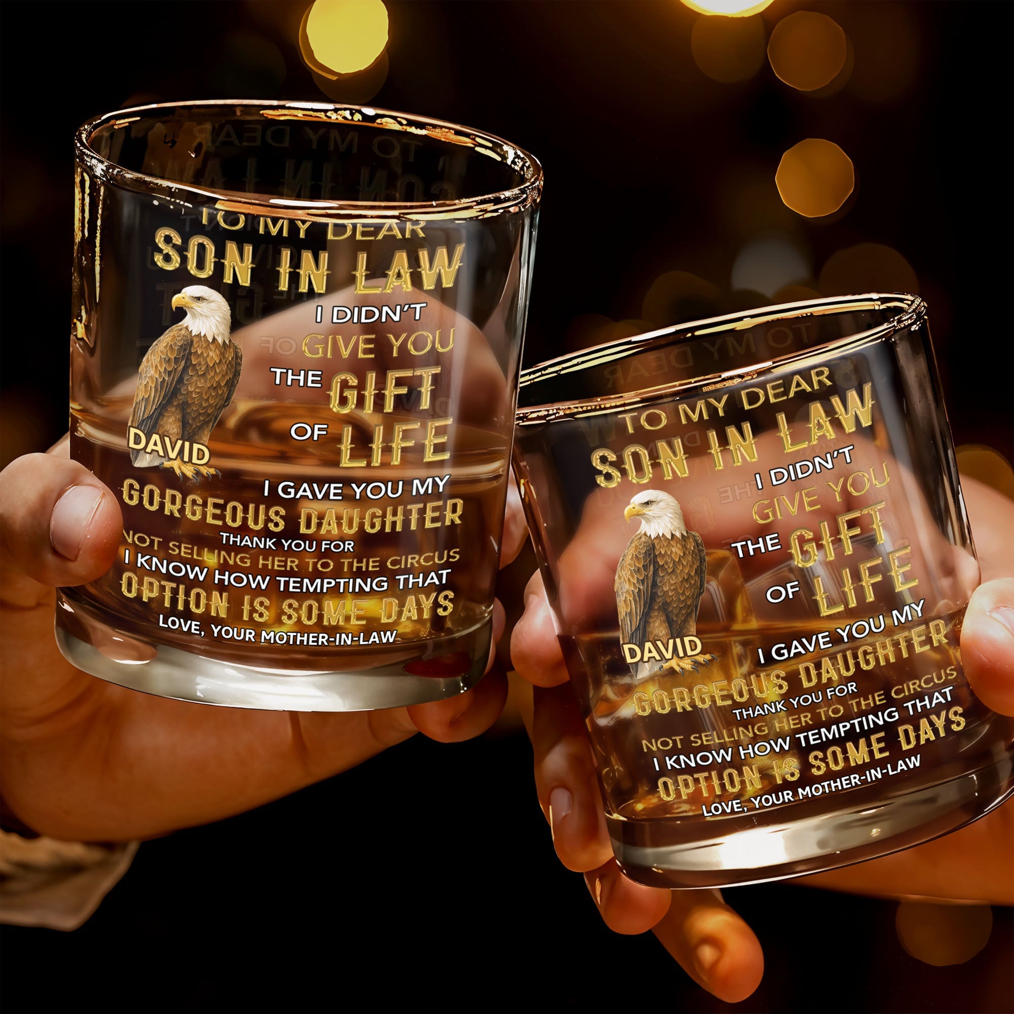 Personalized Custom Whiskey Glass Gift for Son-in-Law Eagle Design Whiskey Glass GradoCreations