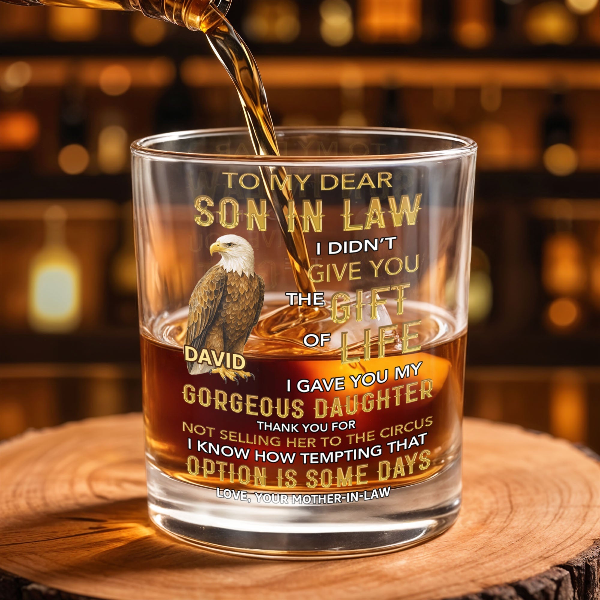 Personalized Custom Whiskey Glass Gift for Son-in-Law Eagle Design Whiskey Glass GradoCreations