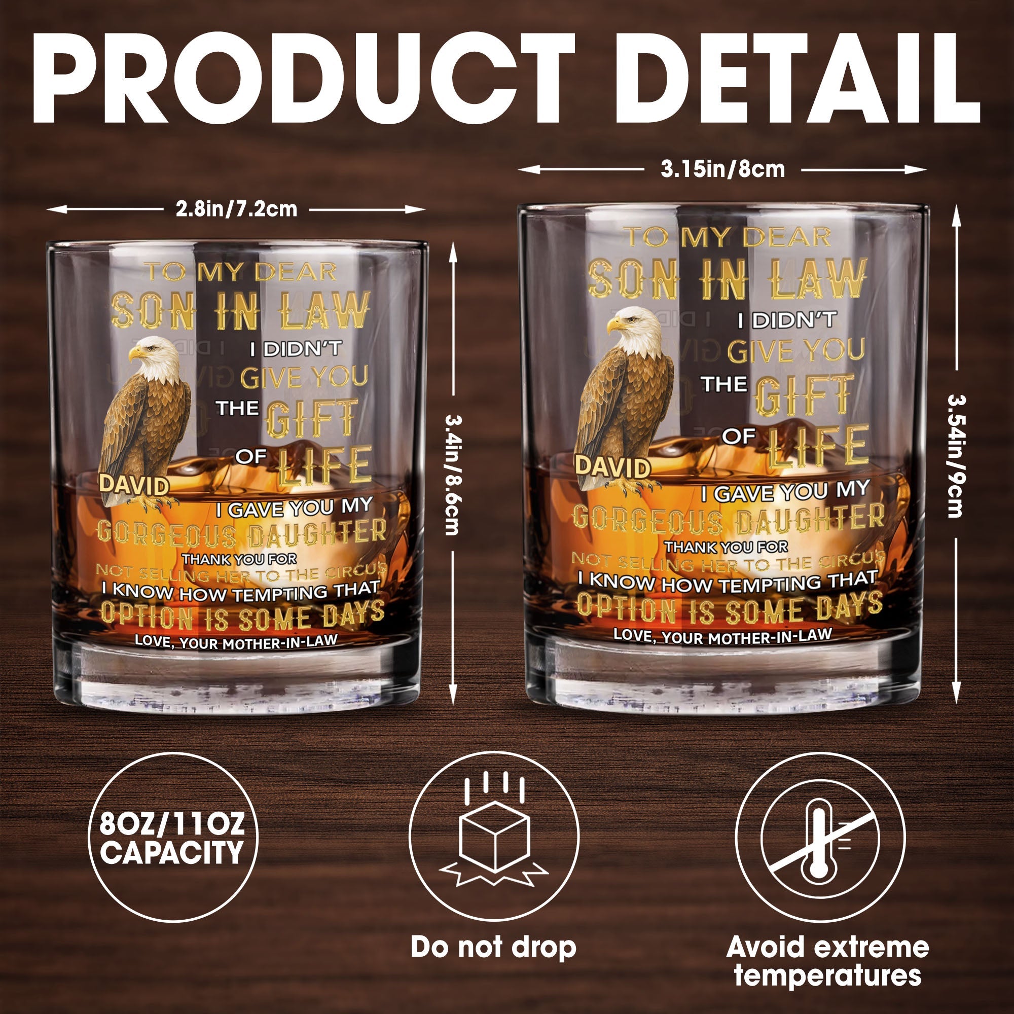 Personalized Custom Whiskey Glass Gift for Son-in-Law Eagle Design Whiskey Glass GradoCreations