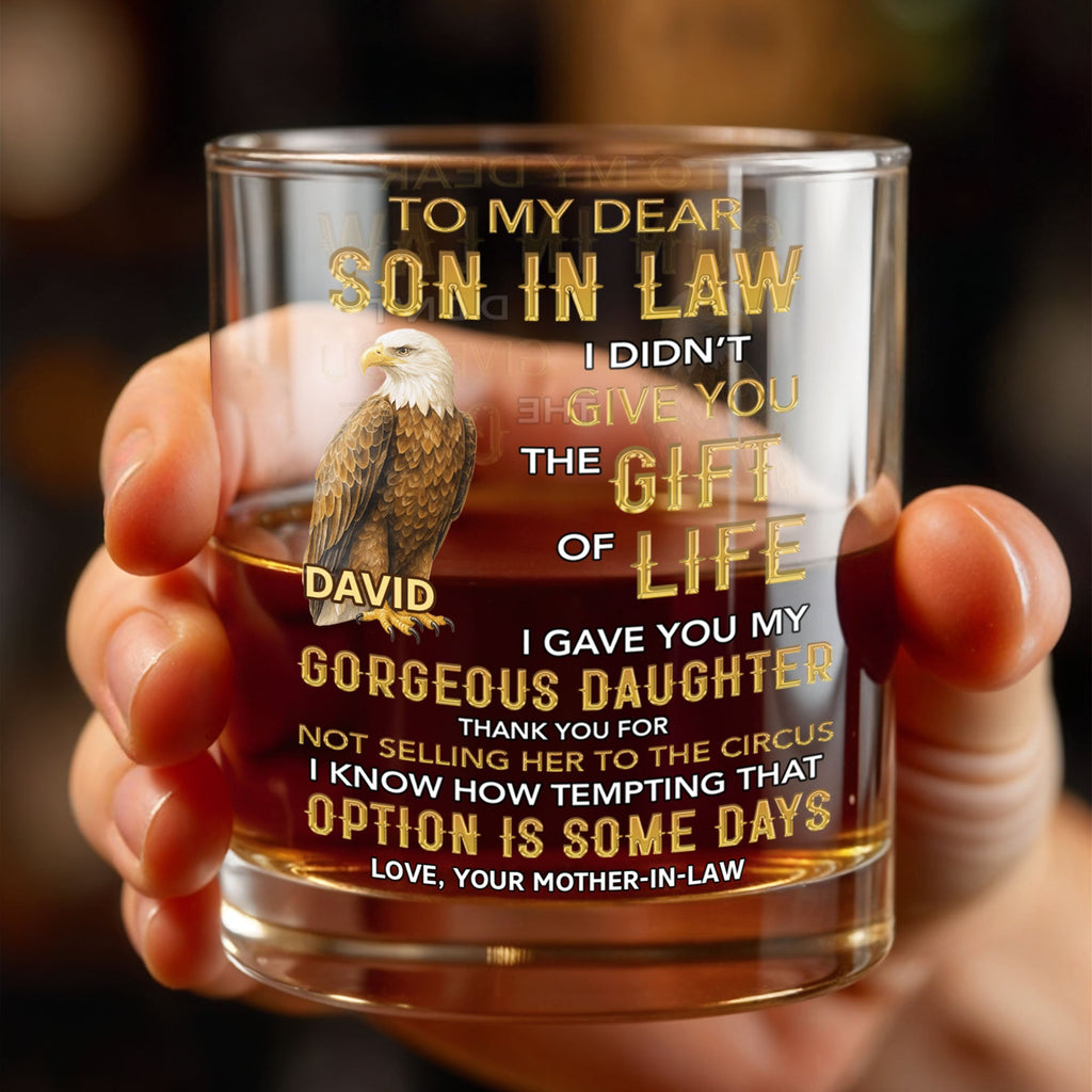 Personalized Custom Whiskey Glass Gift for Son-in-Law Eagle Design Whiskey Glass GradoCreations
