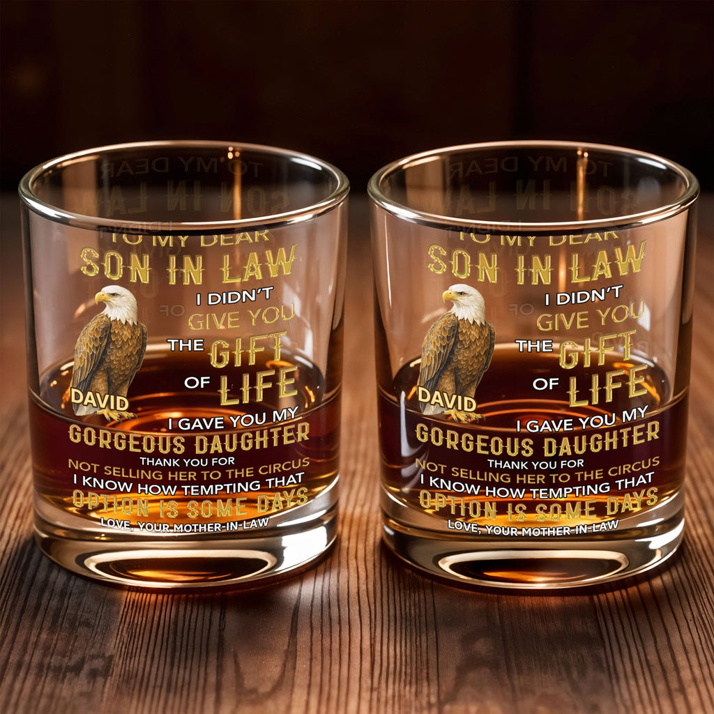 Personalized Custom Whiskey Glass Gift for Son-in-Law Eagle Design Whiskey Glass GradoCreations