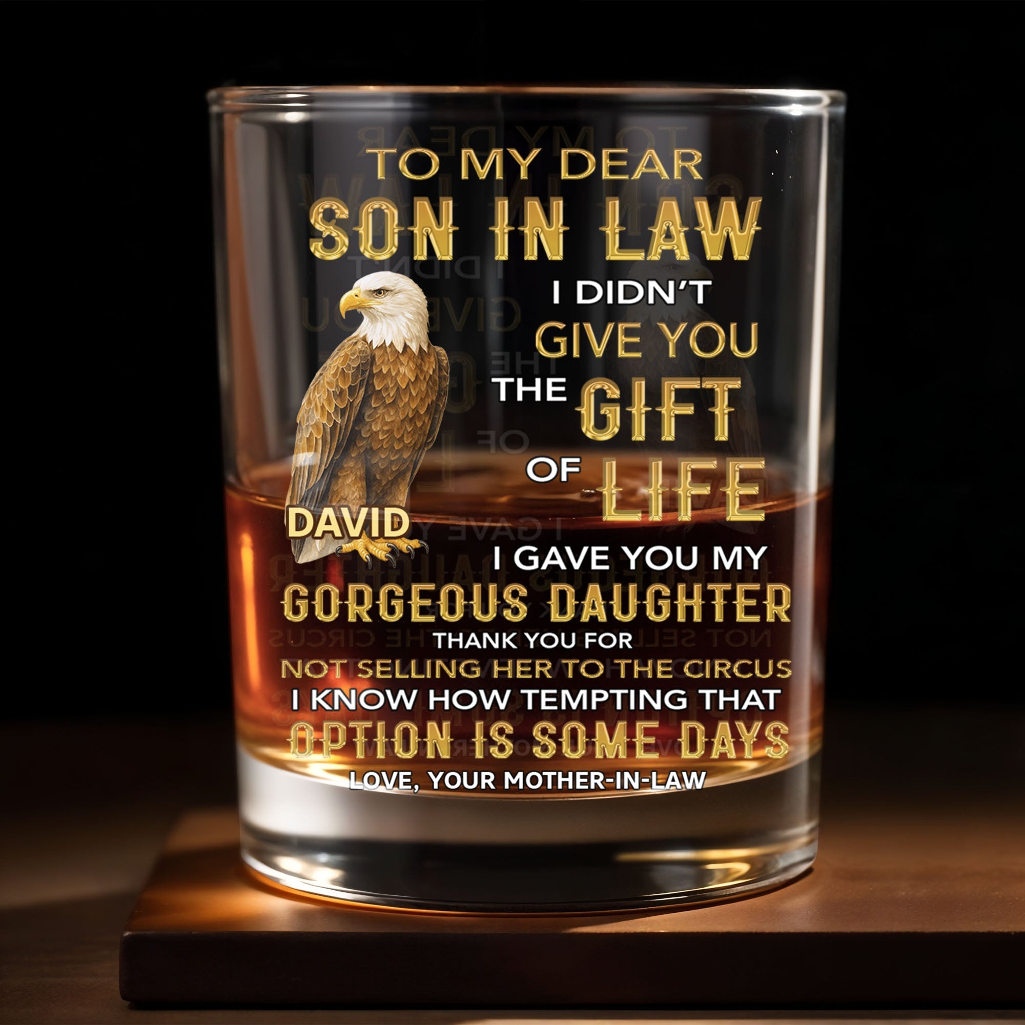 Personalized Custom Whiskey Glass Gift for Son-in-Law Eagle Design Whiskey Glass GradoCreations