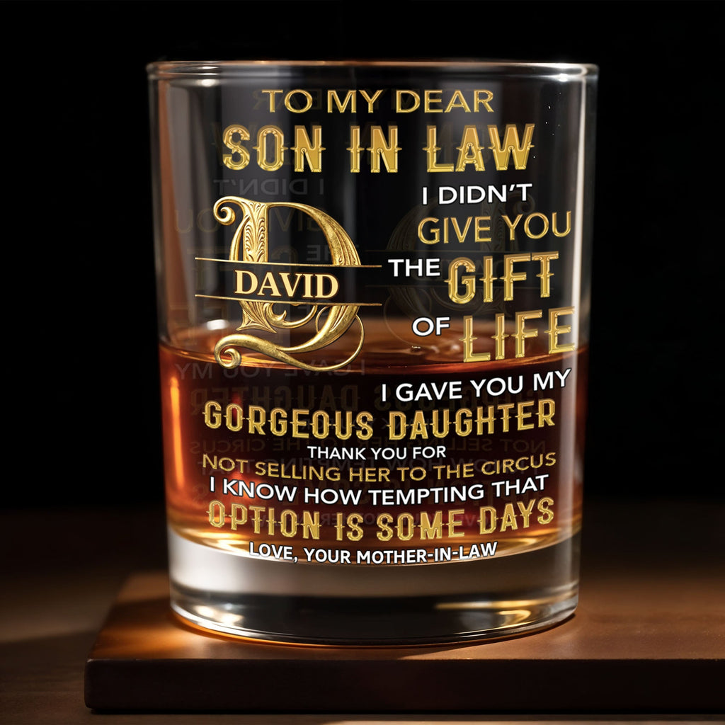 Personalized Custom Whiskey Glass Gift for Son-in-Law - Elegant Design Whiskey Glass GradoCreations