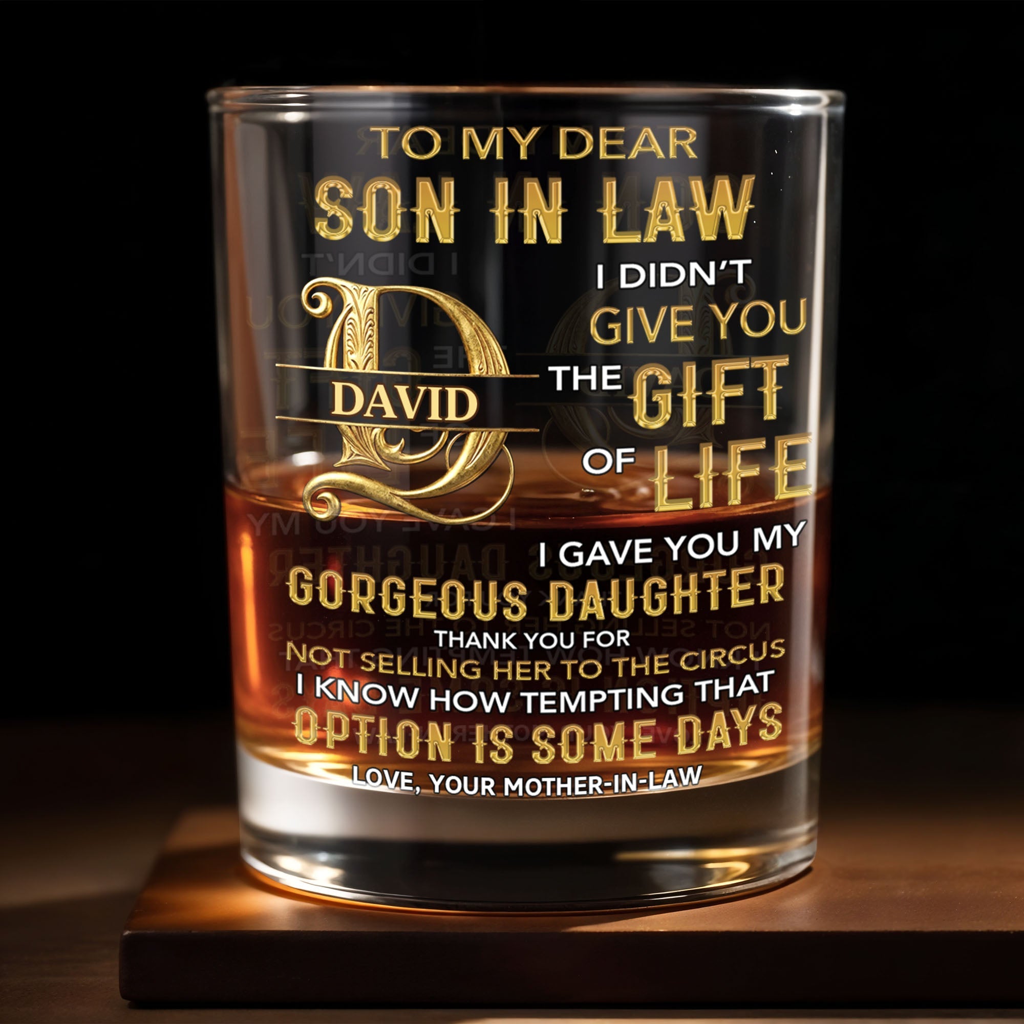 Personalized Custom Whiskey Glass Gift for Son-in-Law - Elegant Design Whiskey Glass GradoCreations