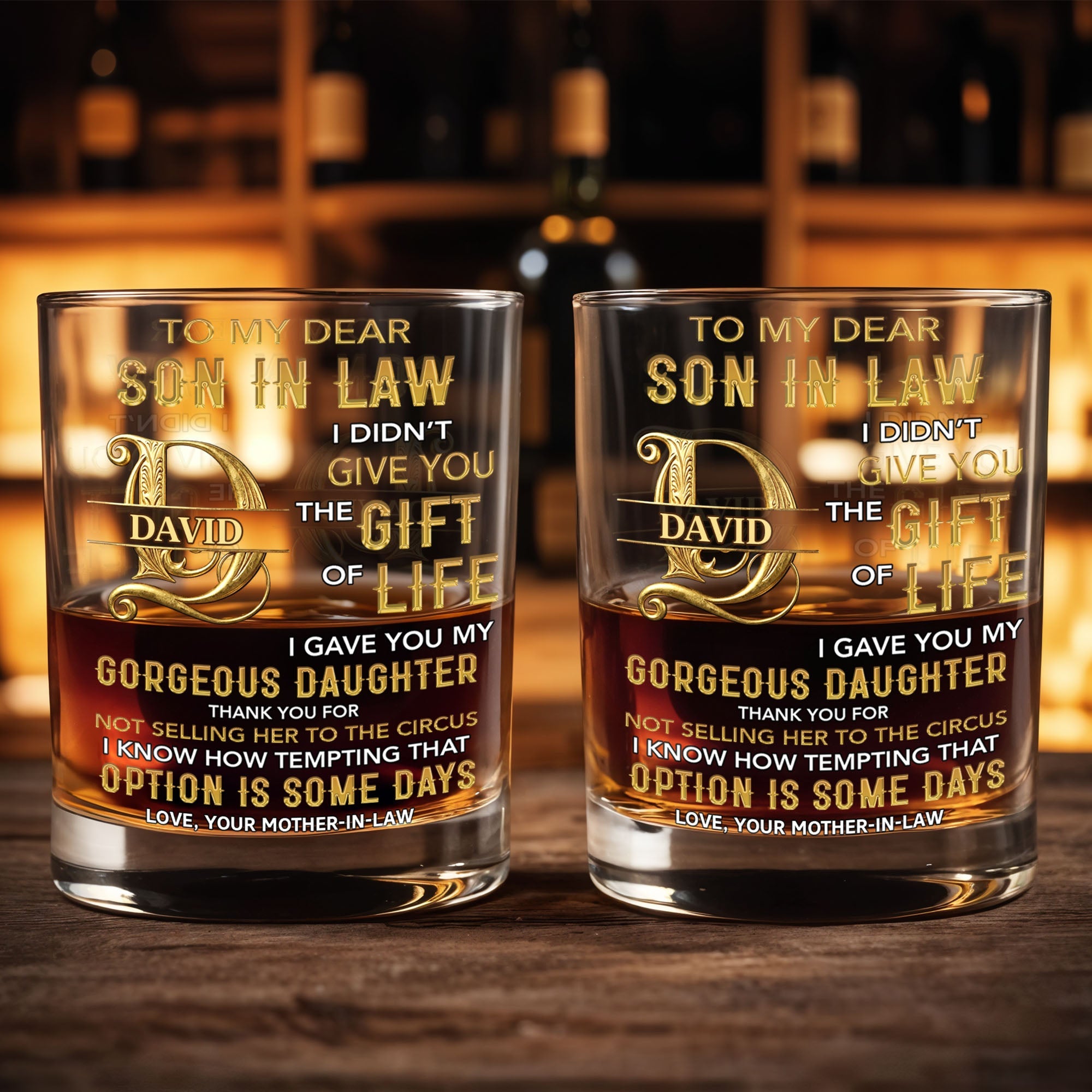 Personalized Custom Whiskey Glass Gift for Son-in-Law - Elegant Design Whiskey Glass GradoCreations