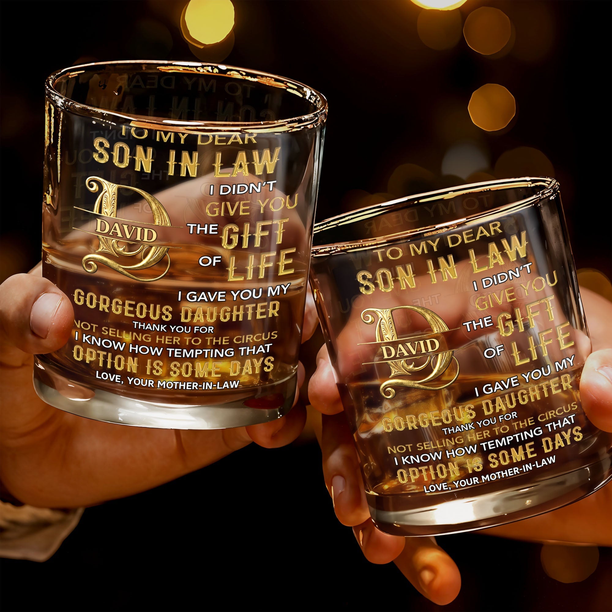 Personalized Custom Whiskey Glass Gift for Son-in-Law - Elegant Design Whiskey Glass GradoCreations