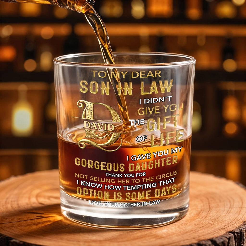 Personalized Custom Whiskey Glass Gift for Son-in-Law - Elegant Design Whiskey Glass GradoCreations