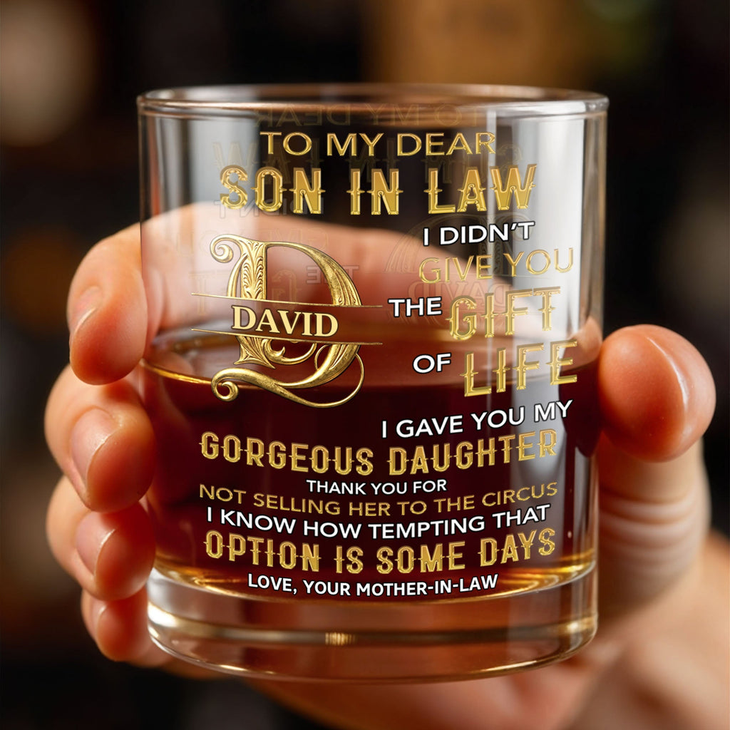 Personalized Custom Whiskey Glass Gift for Son-in-Law - Elegant Design Whiskey Glass GradoCreations