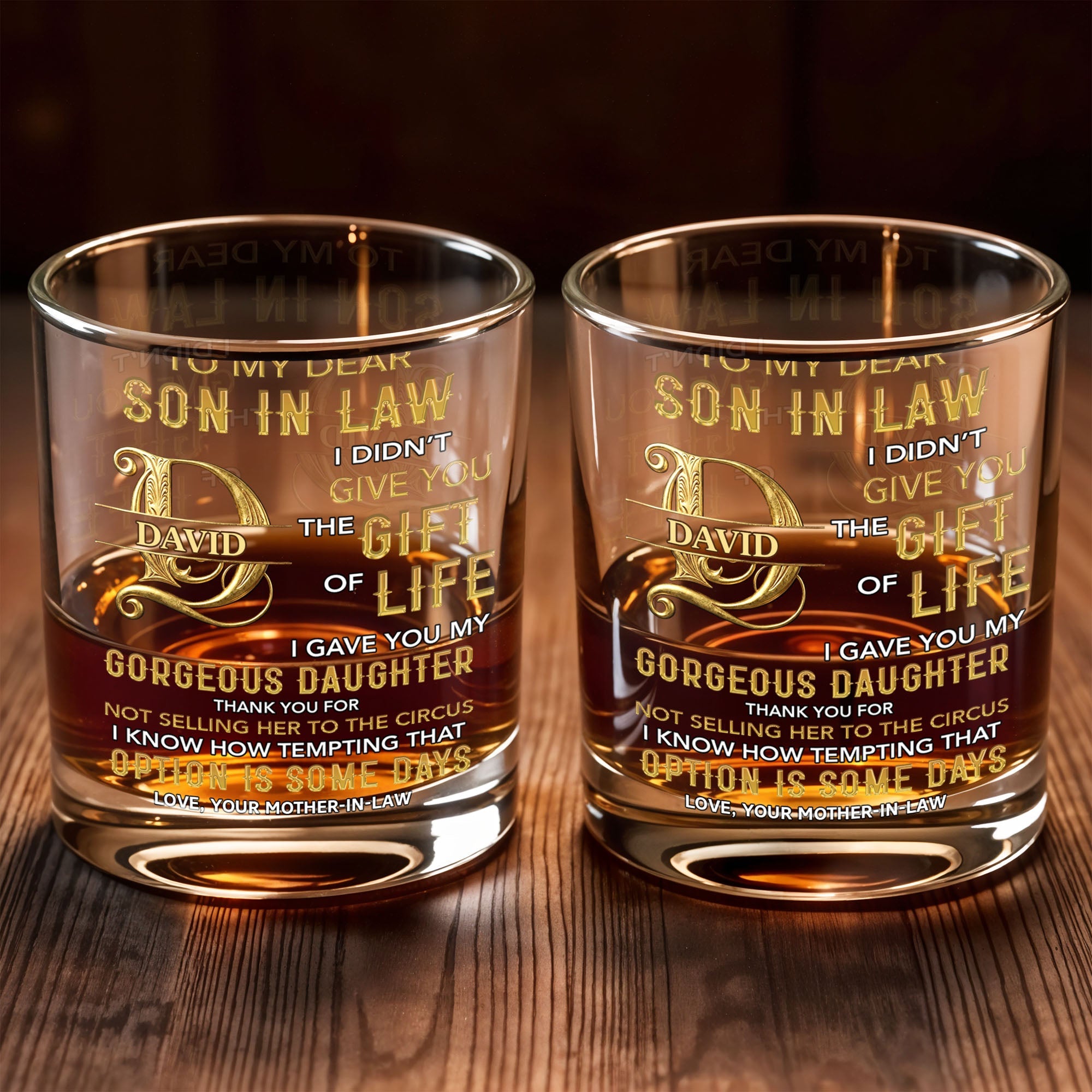 Personalized Custom Whiskey Glass Gift for Son-in-Law - Elegant Design Whiskey Glass GradoCreations