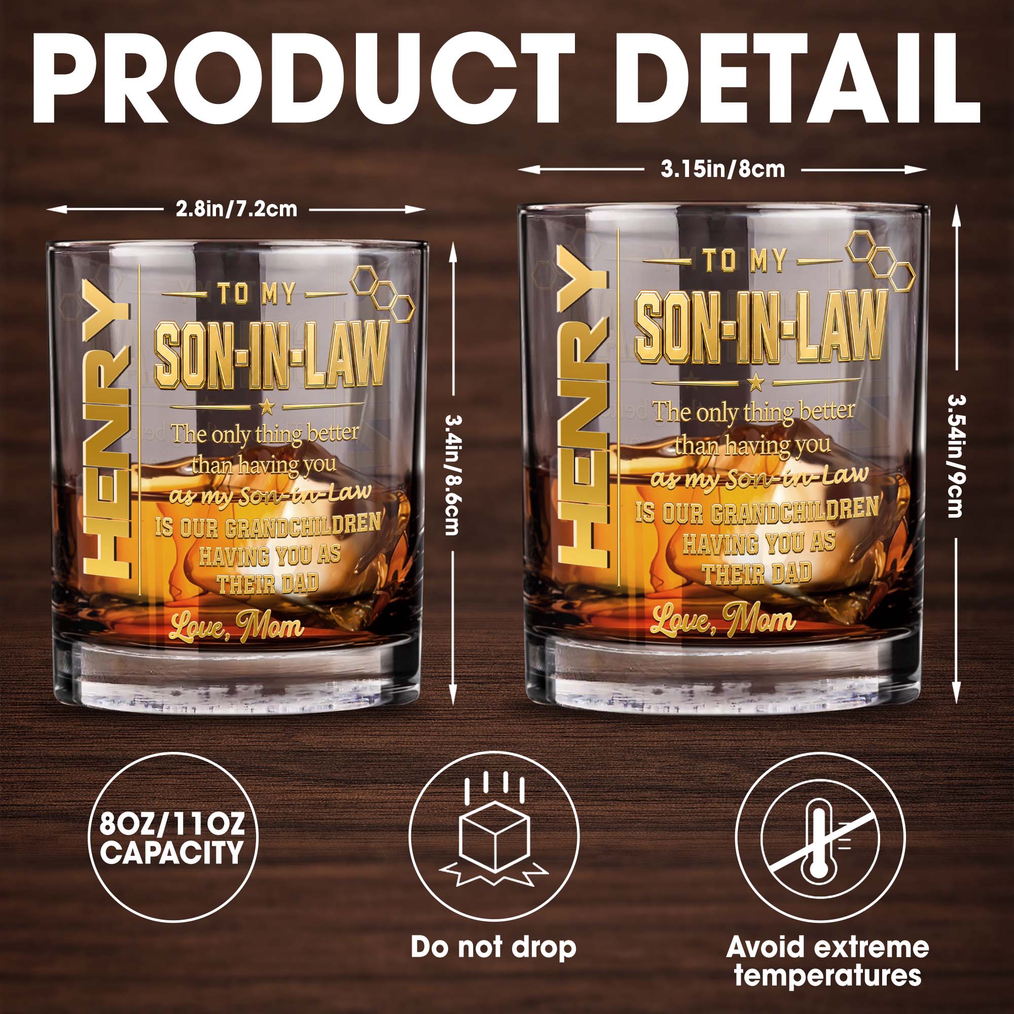 Personalized Custom Whiskey Glass Gift for Son-in-Law Whiskey Glass GradoCreations