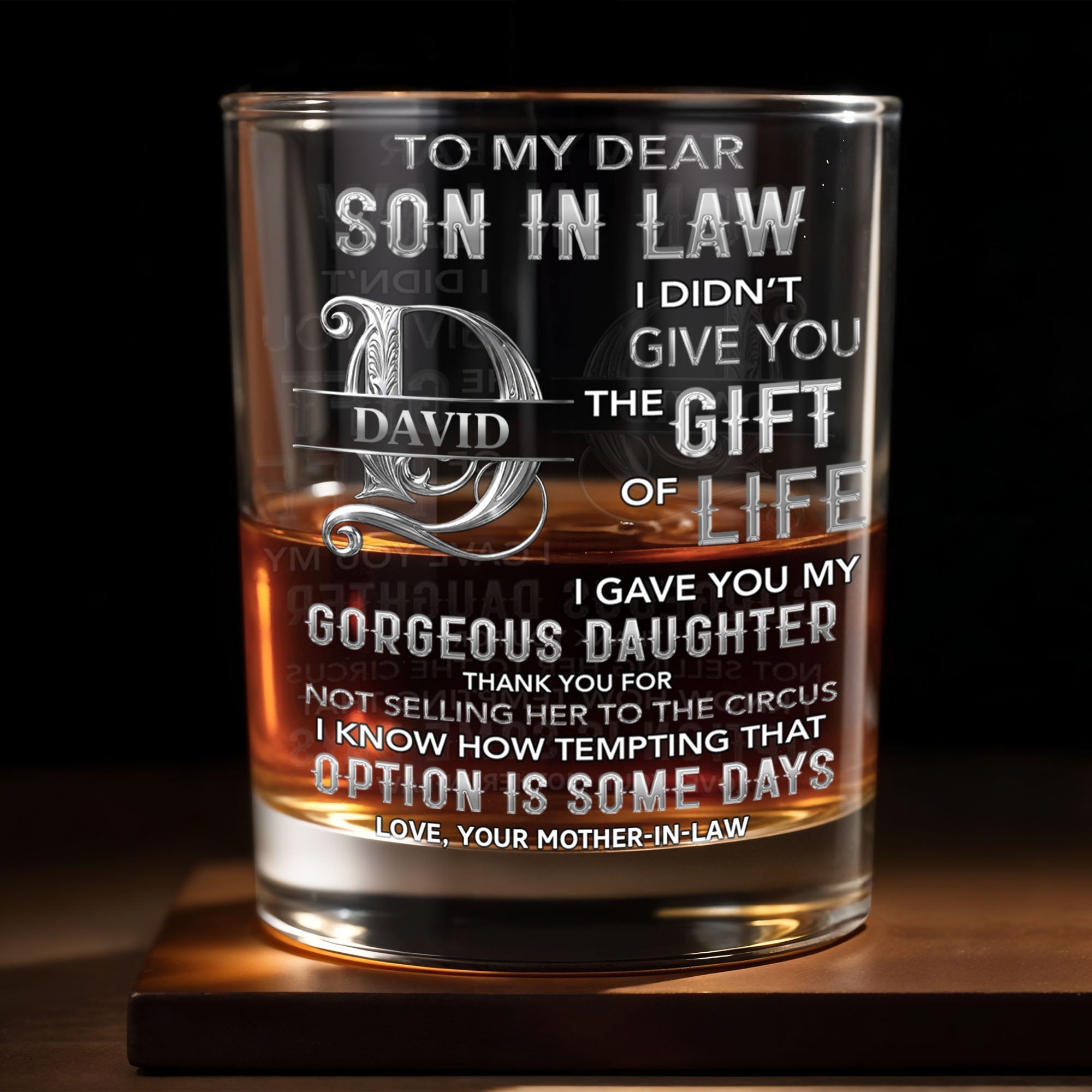 Personalized Custom Whiskey Glass Monogram Gift for Son-in-Law Whiskey Glass GradoCreations