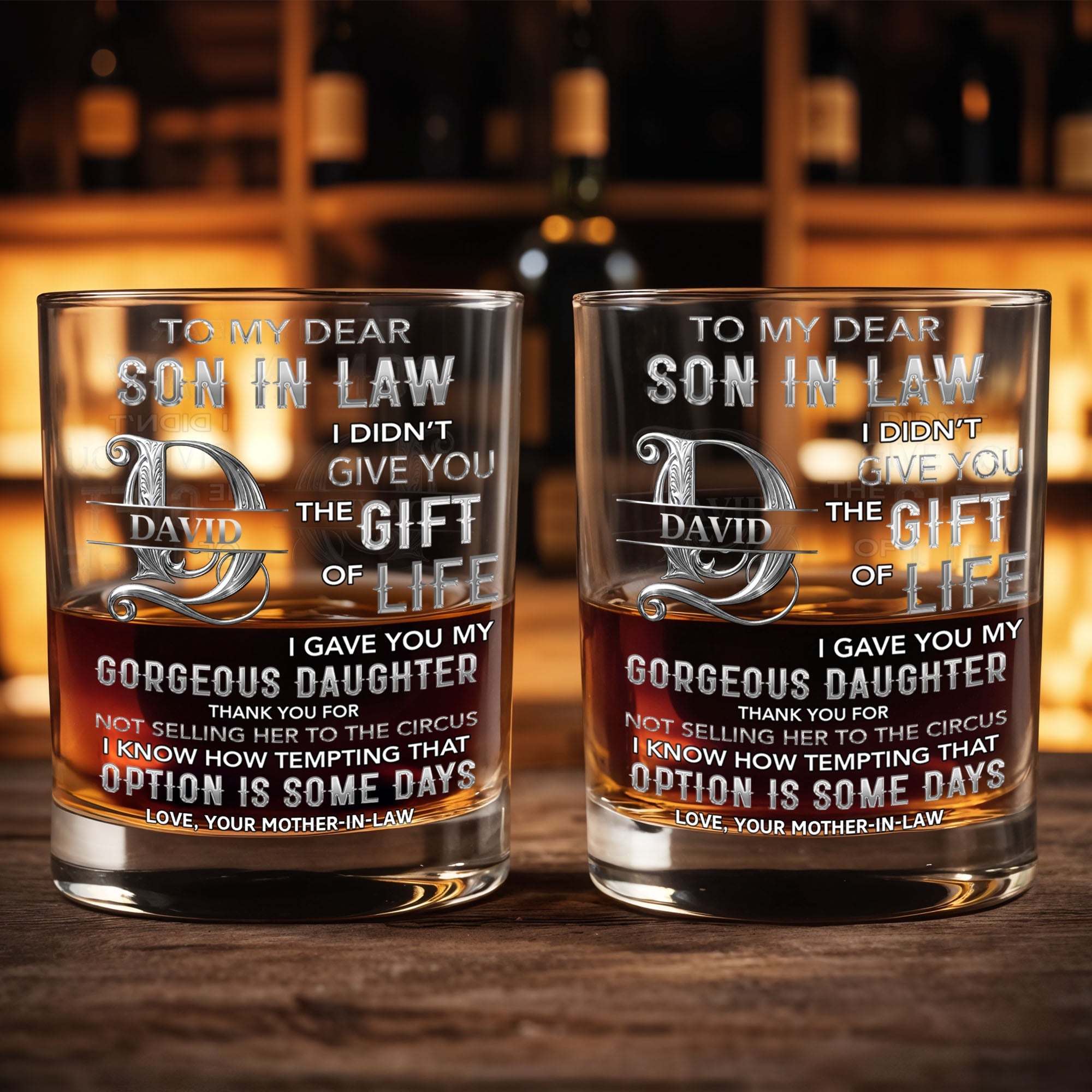 Personalized Custom Whiskey Glass Monogram Gift for Son-in-Law Whiskey Glass GradoCreations