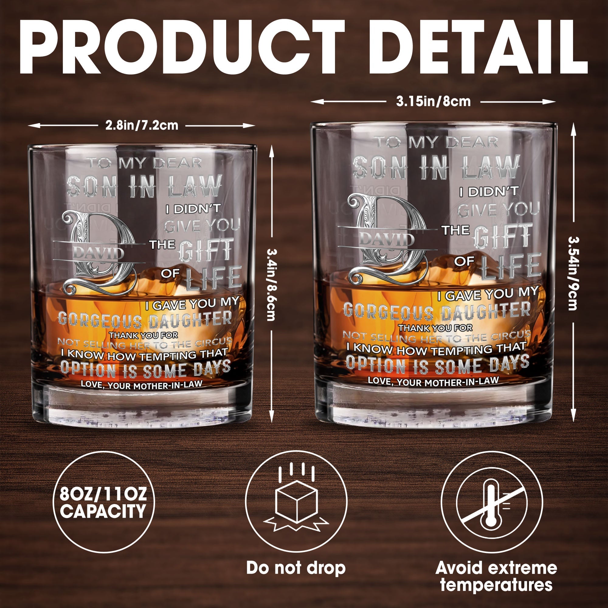 Personalized Custom Whiskey Glass Monogram Gift for Son-in-Law Whiskey Glass GradoCreations