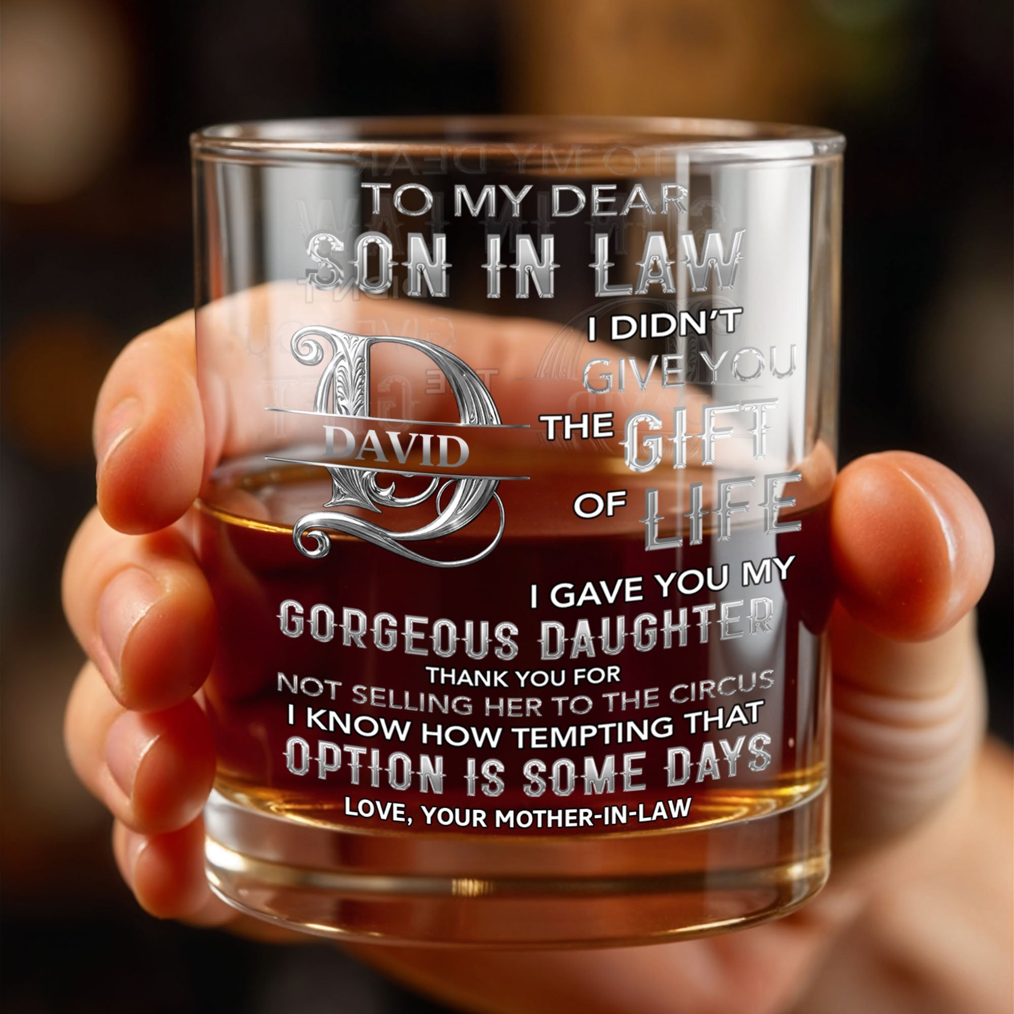 Personalized Custom Whiskey Glass Monogram Gift for Son-in-Law Whiskey Glass GradoCreations
